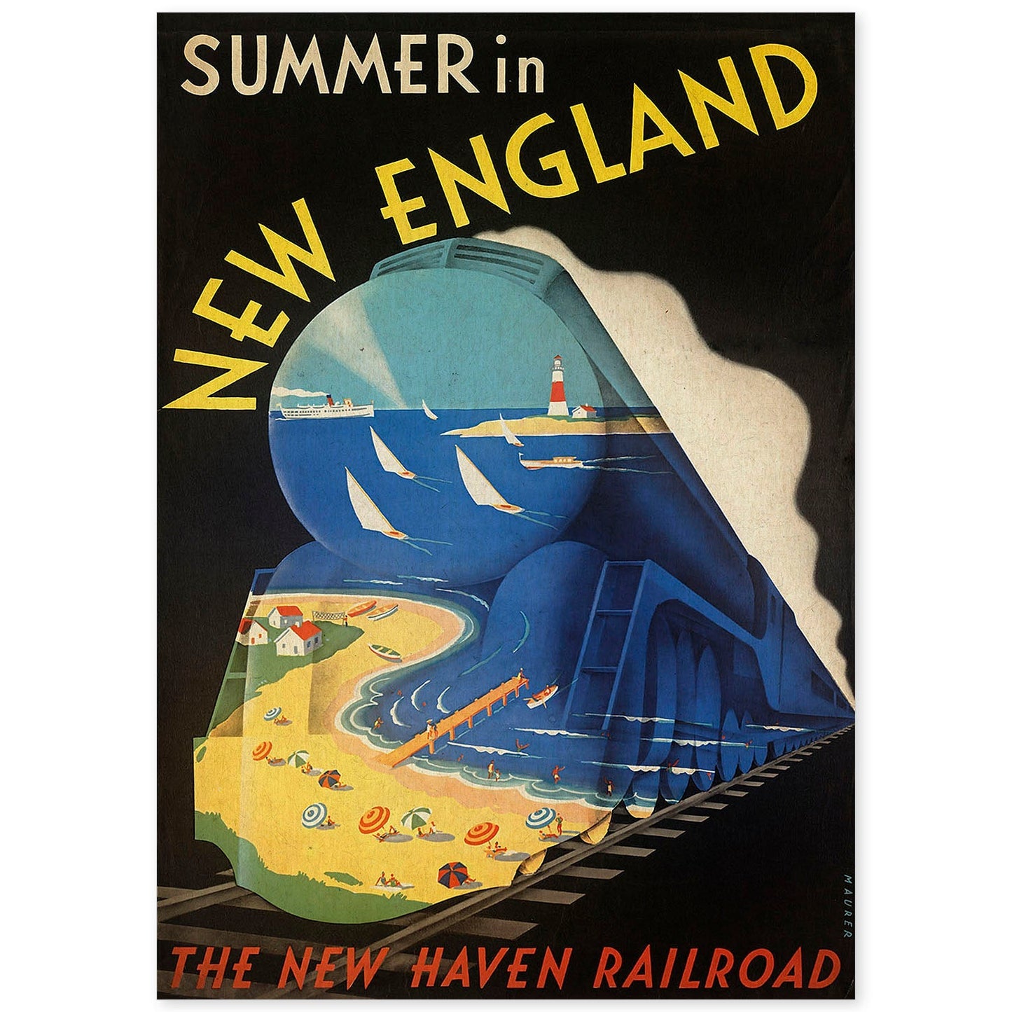 Poster vintage. Cartel vintage de Europa. Nueva Inglaterra en verano.-Artwork-Nacnic-A4-Sin marco-Nacnic Estudio SL