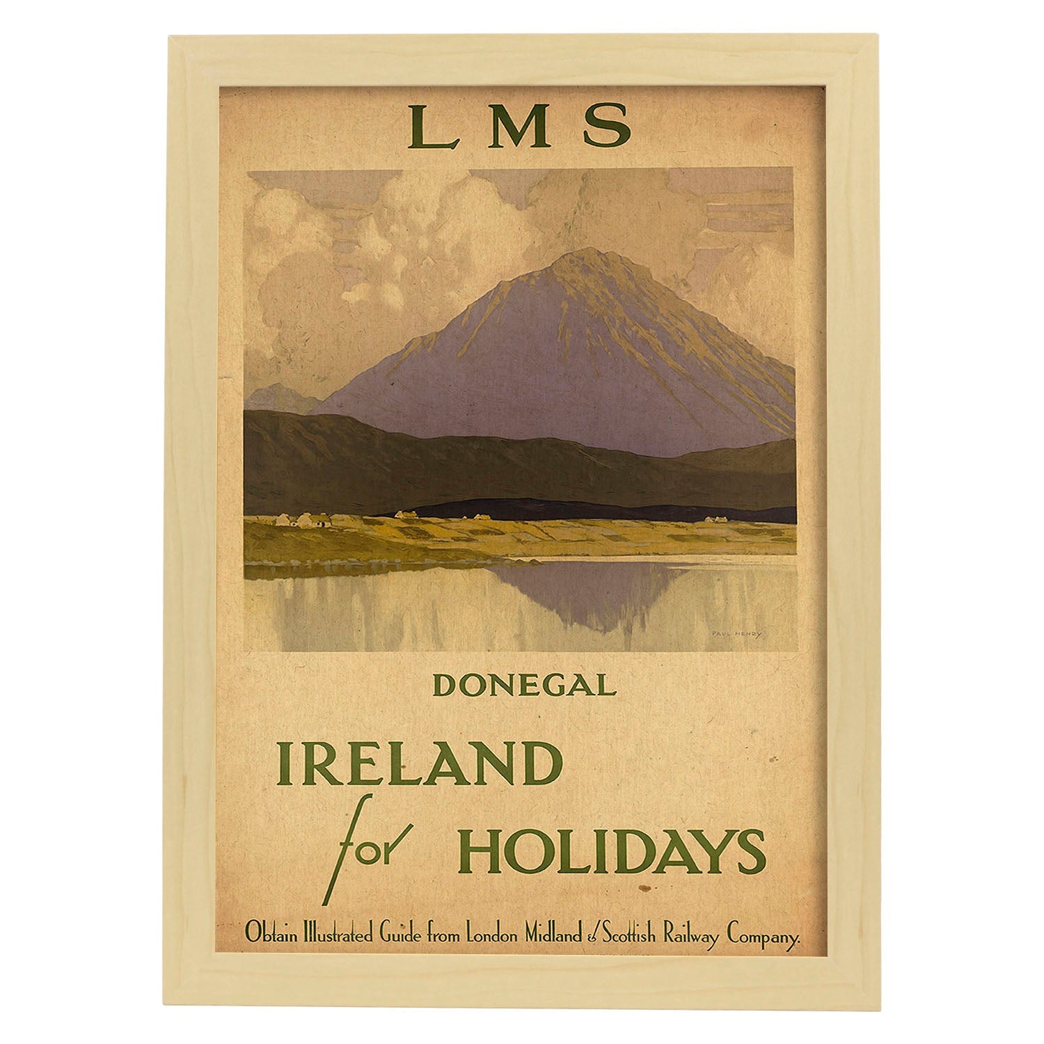 Poster vintage. Cartel vintage de Europa. Vacaciones en Irlanda.-Artwork-Nacnic-A4-Marco Madera clara-Nacnic Estudio SL