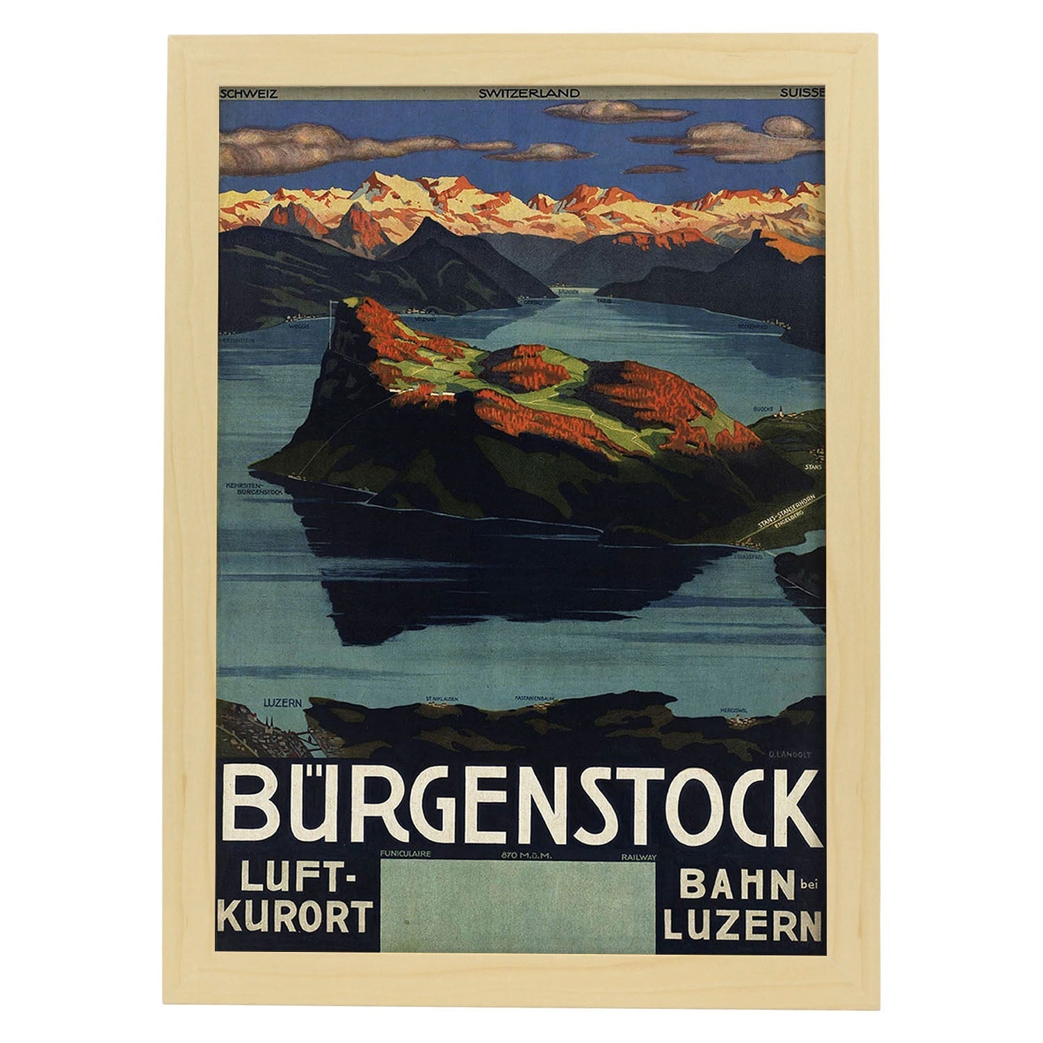 Poster vintage. Cartel vintage de Europa. Viaja a Burgenstock.-Artwork-Nacnic-A3-Marco Madera clara-Nacnic Estudio SL