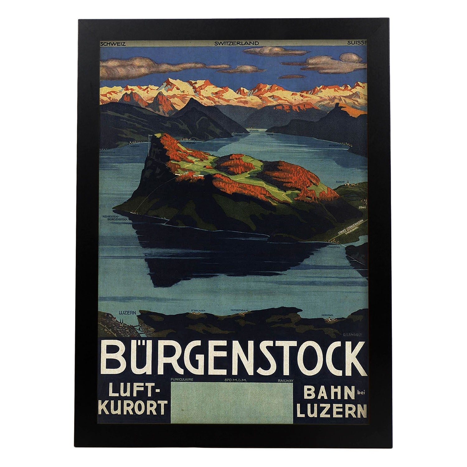 Poster vintage. Cartel vintage de Europa. Viaja a Burgenstock.-Artwork-Nacnic-A4-Marco Negro-Nacnic Estudio SL