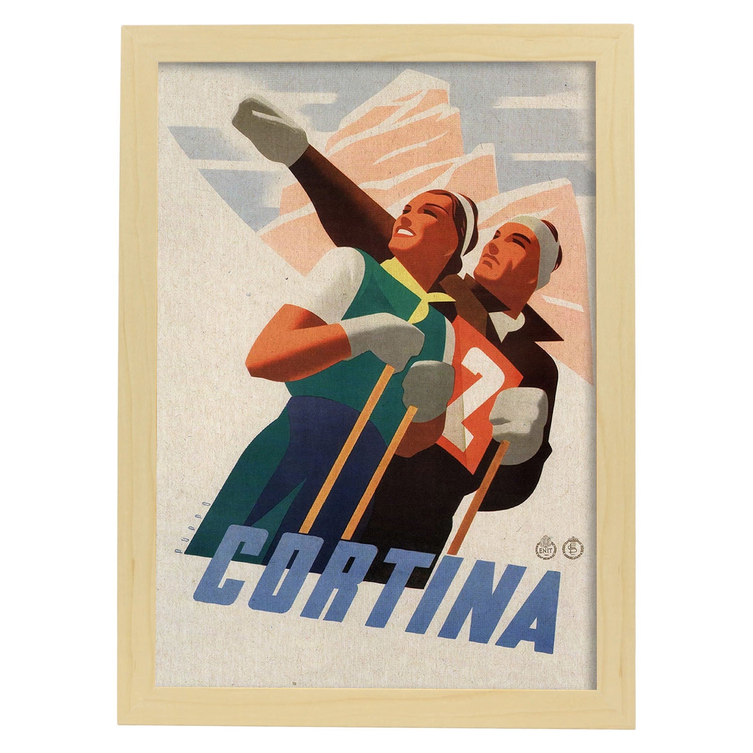 Poster vintage. Cartel vintage de Europa. Viaja a Cortina.-Artwork-Nacnic-A3-Marco Madera clara-Nacnic Estudio SL