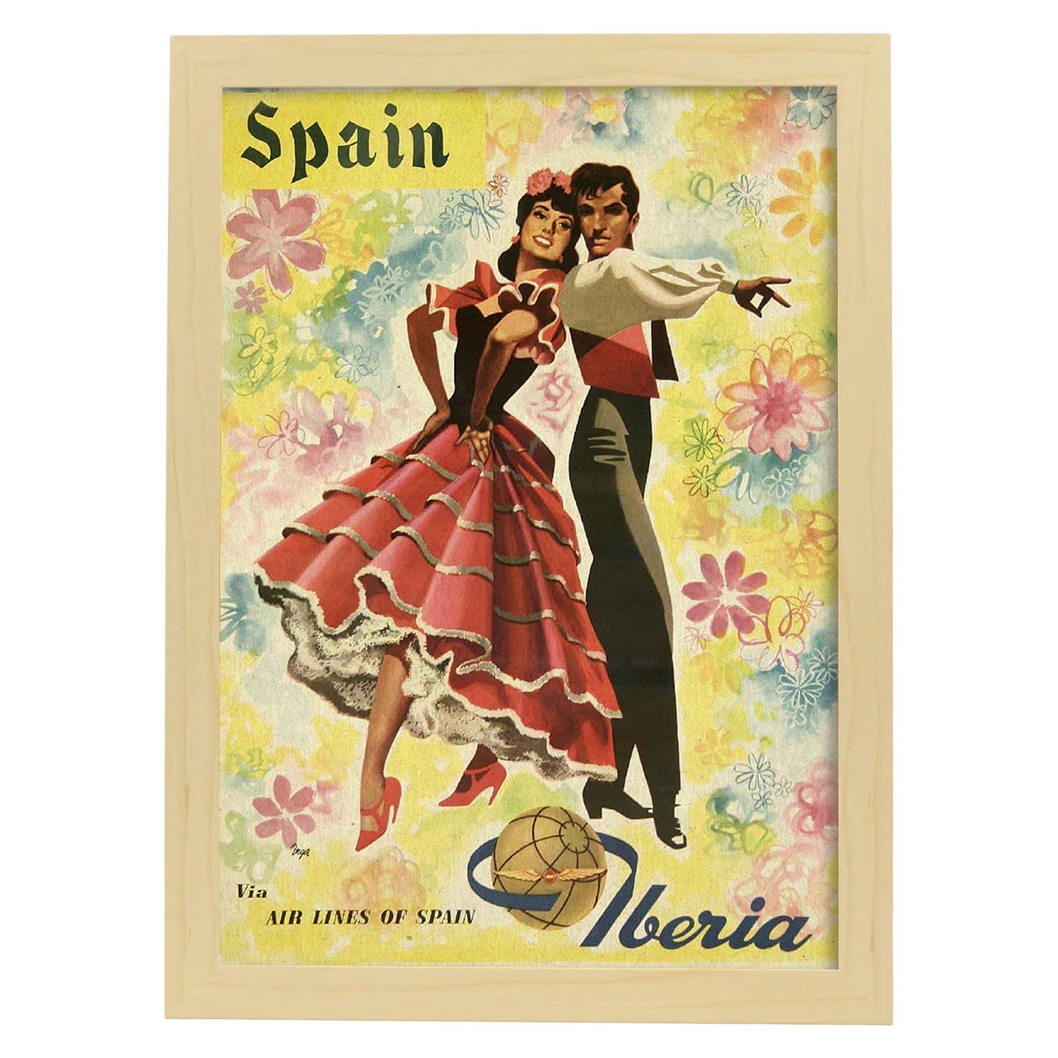 Poster vintage. Cartel vintage de Europa. Viaja a España.-Artwork-Nacnic-A3-Marco Madera clara-Nacnic Estudio SL