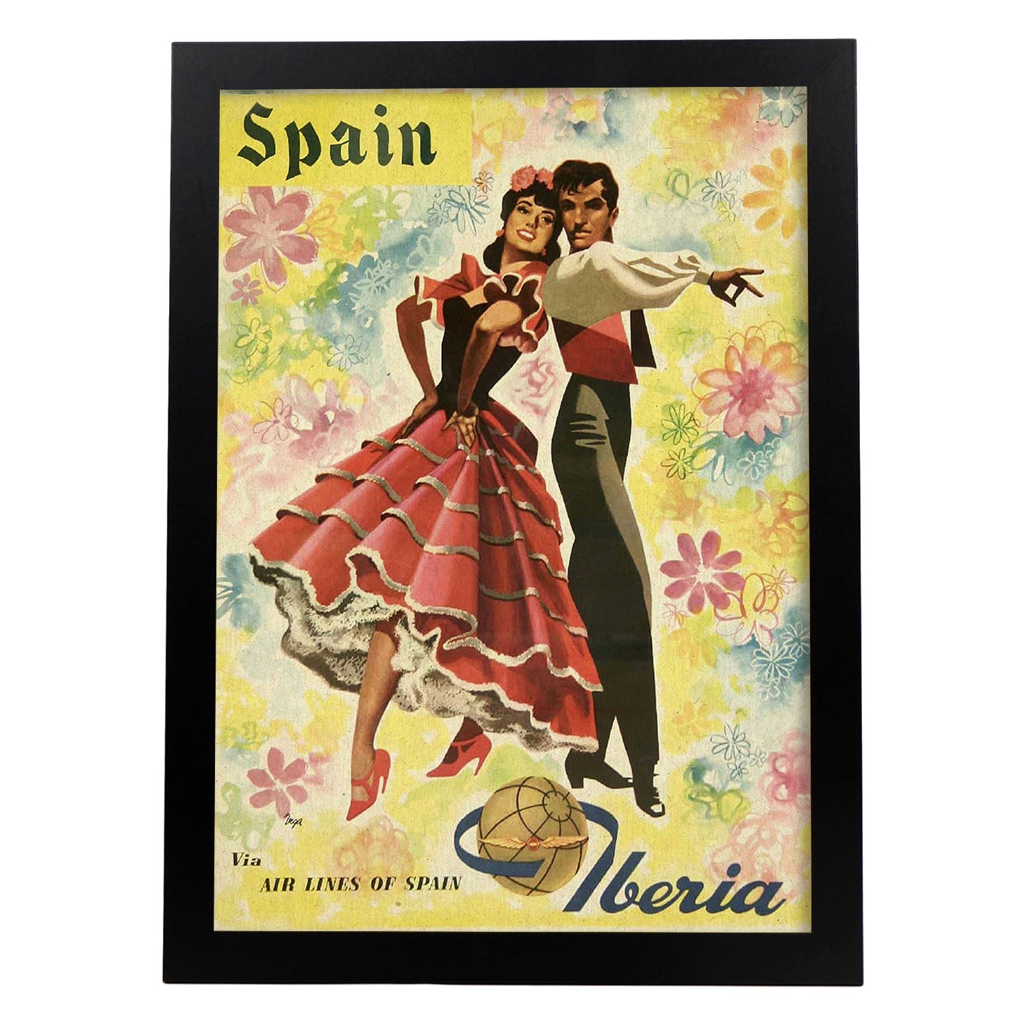 Poster vintage. Cartel vintage de Europa. Viaja a España.-Artwork-Nacnic-A3-Marco Negro-Nacnic Estudio SL