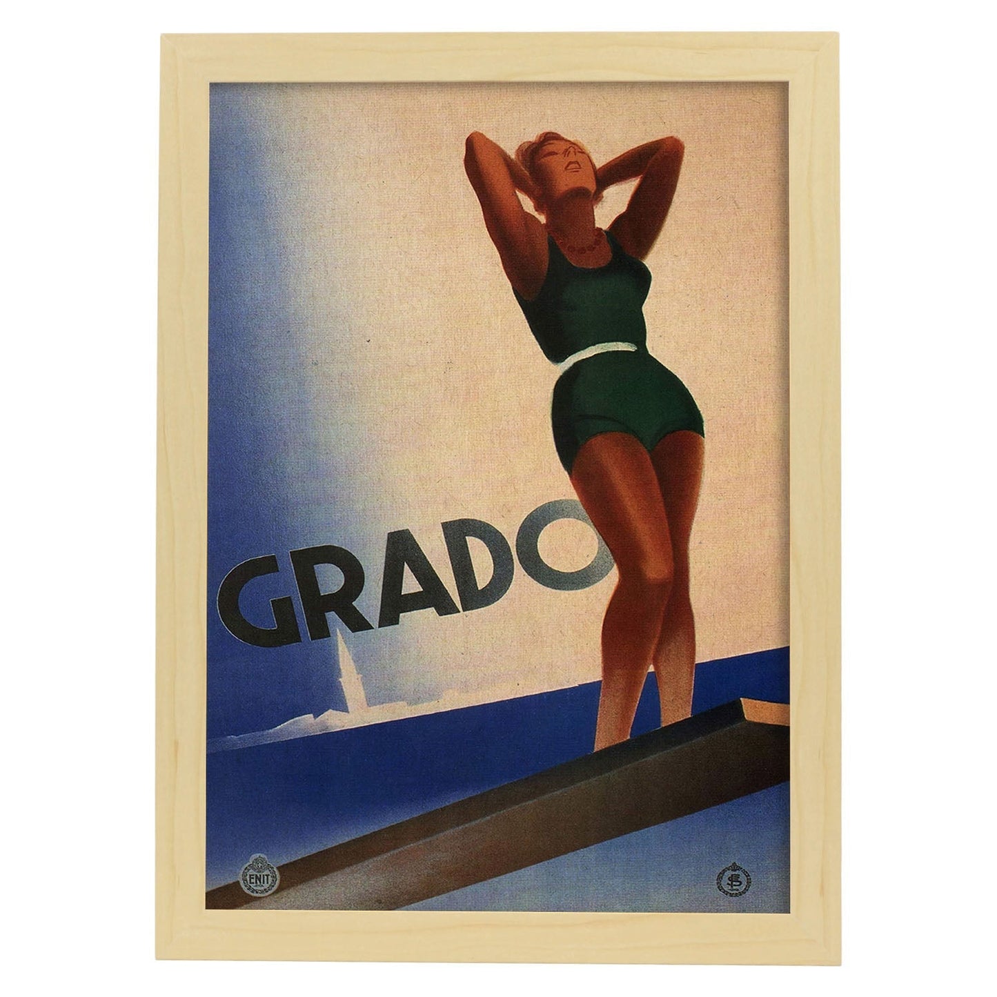 Poster vintage. Cartel vintage de Europa. Viaja a Grado.-Artwork-Nacnic-A3-Marco Madera clara-Nacnic Estudio SL