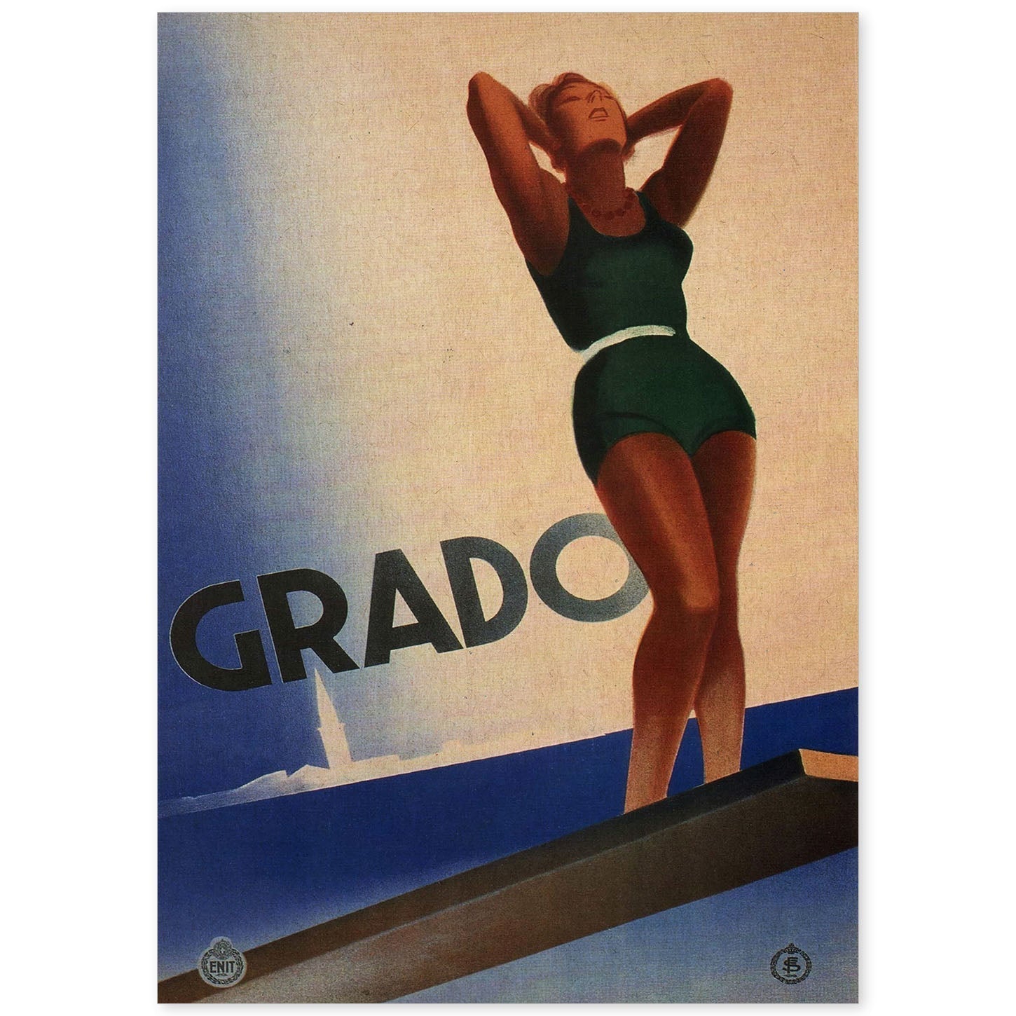 Poster vintage. Cartel vintage de Europa. Viaja a Grado.-Artwork-Nacnic-A4-Sin marco-Nacnic Estudio SL