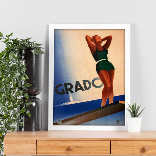 Poster vintage. Cartel vintage de Europa. Viaja a Grado.-Artwork-Nacnic-Nacnic Estudio SL