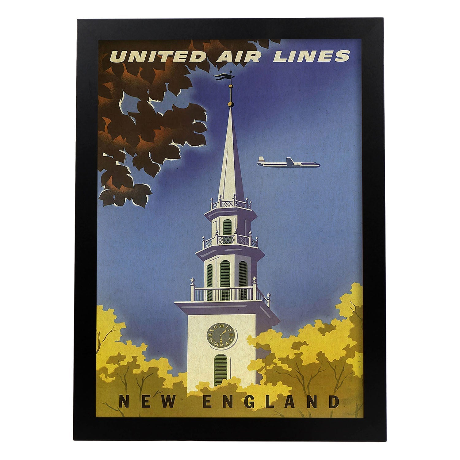 Poster vintage. Cartel vintage de Europa. Viaja a Nueva Inglaterra.-Artwork-Nacnic-A3-Marco Negro-Nacnic Estudio SL