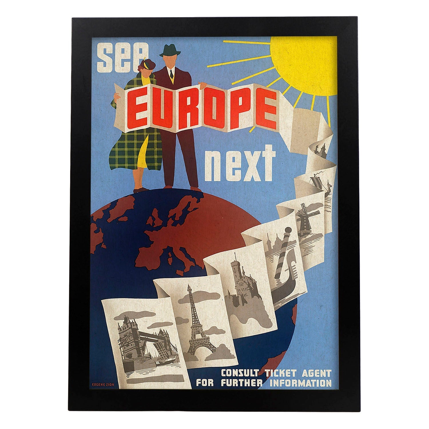 Poster vintage. Cartel vintage de Europa. Visita Europa.-Artwork-Nacnic-A3-Marco Negro-Nacnic Estudio SL