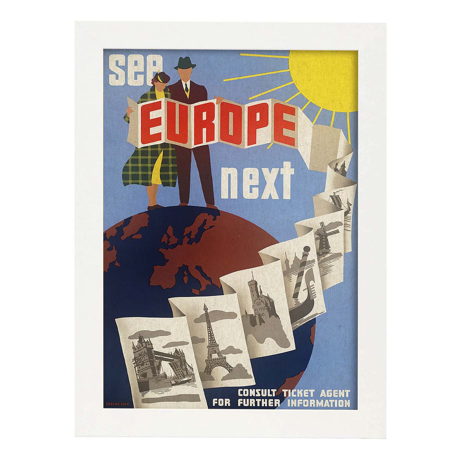 Poster vintage. Cartel vintage de Europa. Visita Europa.-Artwork-Nacnic-A4-Marco Blanco-Nacnic Estudio SL