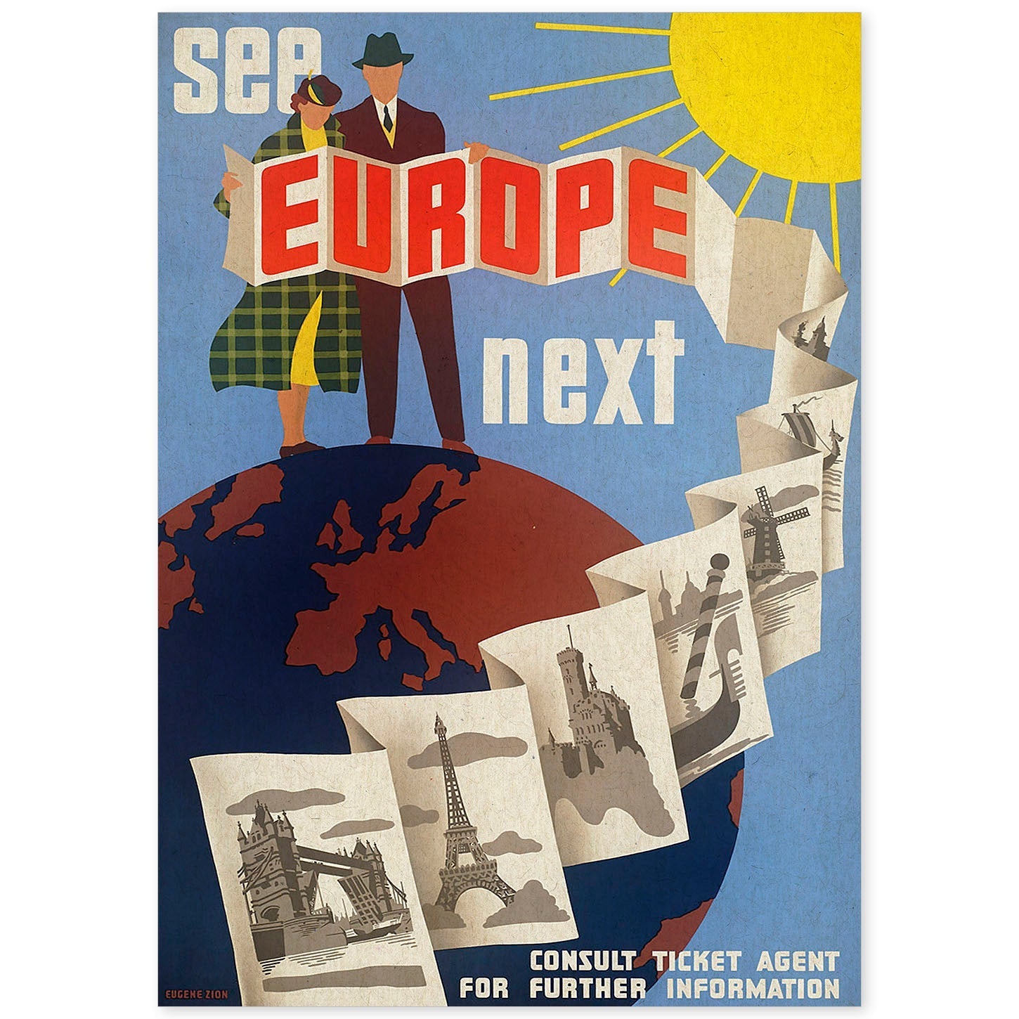 Poster vintage. Cartel vintage de Europa. Visita Europa.-Artwork-Nacnic-A4-Sin marco-Nacnic Estudio SL