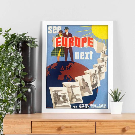 Poster vintage. Cartel vintage de Europa. Visita Europa.-Artwork-Nacnic-Nacnic Estudio SL
