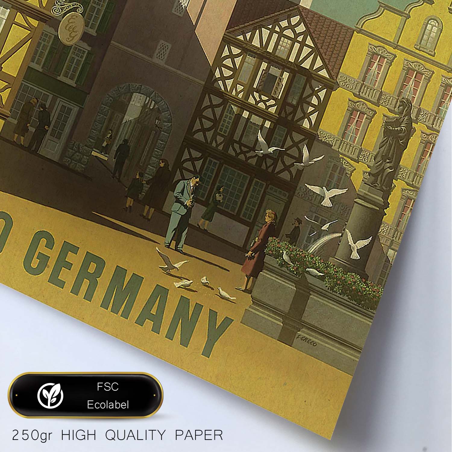 Poster vintage. Cartel vintage de Europa. Vuelos a Alemania.-Artwork-Nacnic-Nacnic Estudio SL