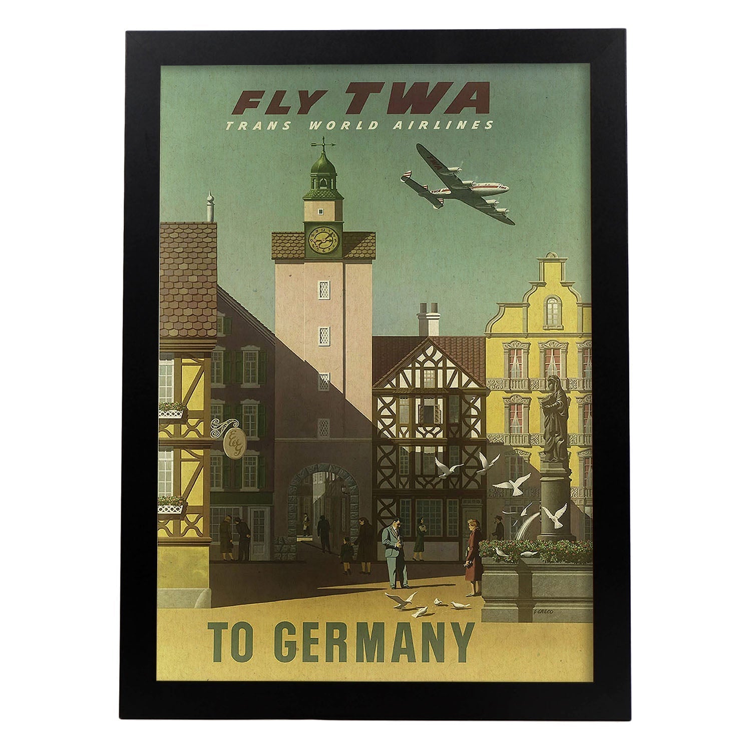 Poster vintage. Cartel vintage de Europa. Vuelos a Alemania.-Artwork-Nacnic-A3-Marco Negro-Nacnic Estudio SL