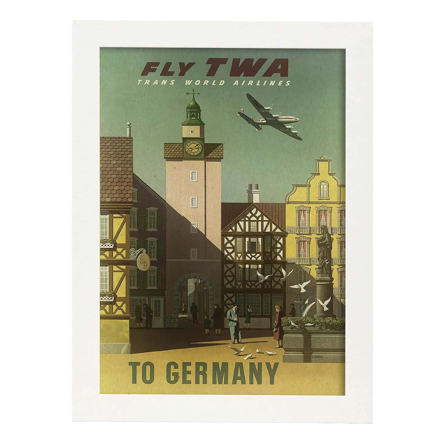 Poster vintage. Cartel vintage de Europa. Vuelos a Alemania.-Artwork-Nacnic-A4-Marco Blanco-Nacnic Estudio SL