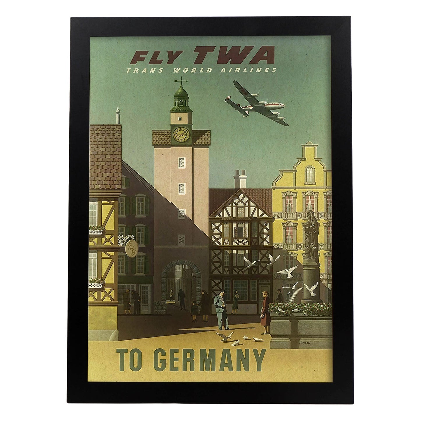 Poster vintage. Cartel vintage de Europa. Vuelos a Alemania.-Artwork-Nacnic-A4-Marco Negro-Nacnic Estudio SL