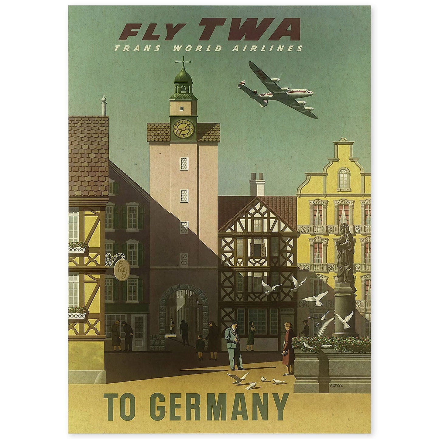 Poster vintage. Cartel vintage de Europa. Vuelos a Alemania.-Artwork-Nacnic-A4-Sin marco-Nacnic Estudio SL