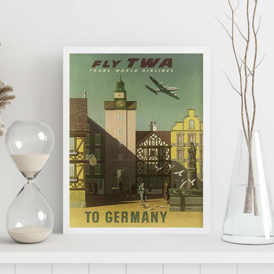 Poster vintage. Cartel vintage de Europa. Vuelos a Alemania.-Artwork-Nacnic-Nacnic Estudio SL