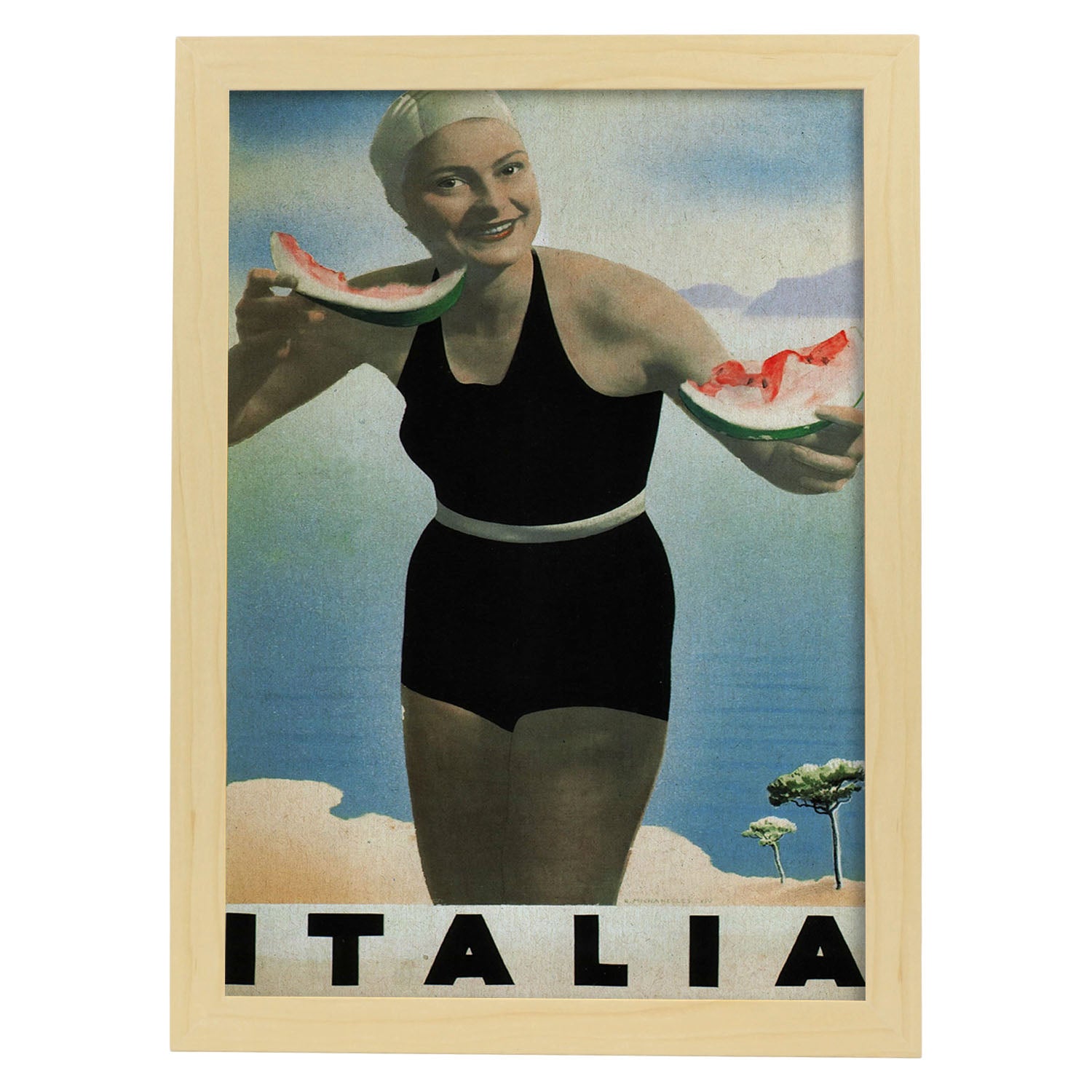 Poster vintage. Cartel vintage de Francia e Italia. Conoce Italia.-Artwork-Nacnic-A3-Marco Madera clara-Nacnic Estudio SL