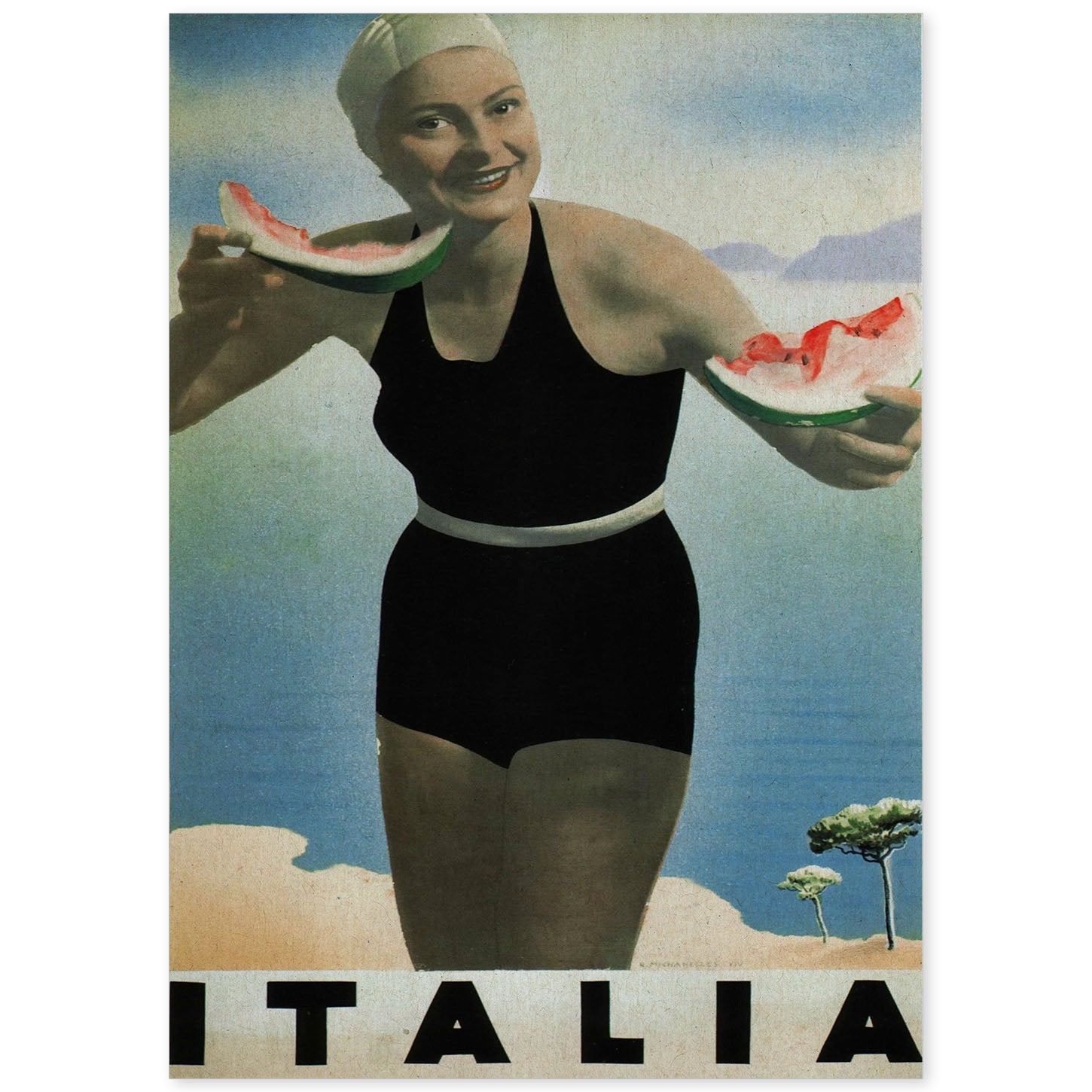 Poster vintage. Cartel vintage de Francia e Italia. Conoce Italia.-Artwork-Nacnic-A4-Sin marco-Nacnic Estudio SL