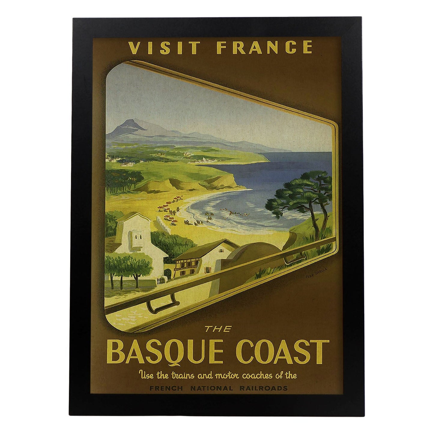 Poster vintage. Cartel vintage de Francia e Italia. Conoce la costa vasca.-Artwork-Nacnic-A4-Marco Negro-Nacnic Estudio SL