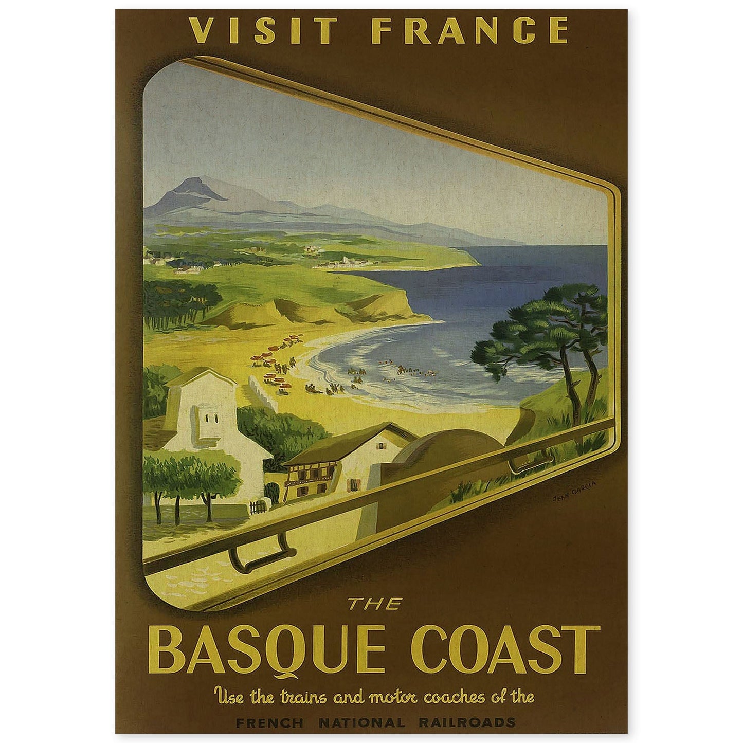 Poster vintage. Cartel vintage de Francia e Italia. Conoce la costa vasca.-Artwork-Nacnic-A4-Sin marco-Nacnic Estudio SL