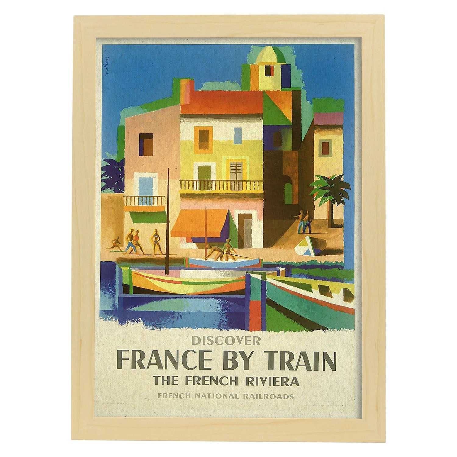 Poster vintage. Cartel vintage de Francia e Italia. Conoce la Riviera.-Artwork-Nacnic-A3-Marco Madera clara-Nacnic Estudio SL