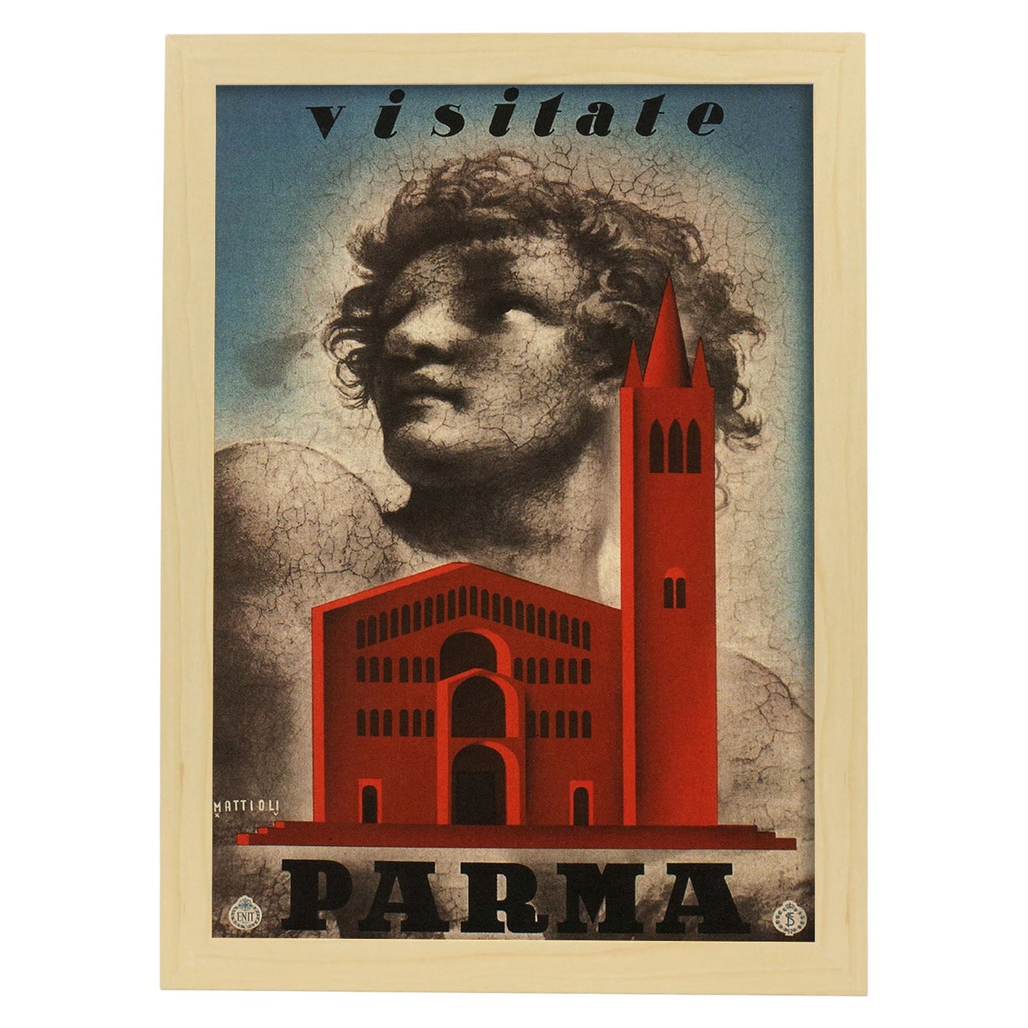 Poster vintage. Cartel vintage de Francia e Italia. Conoce Parma.-Artwork-Nacnic-A3-Marco Madera clara-Nacnic Estudio SL