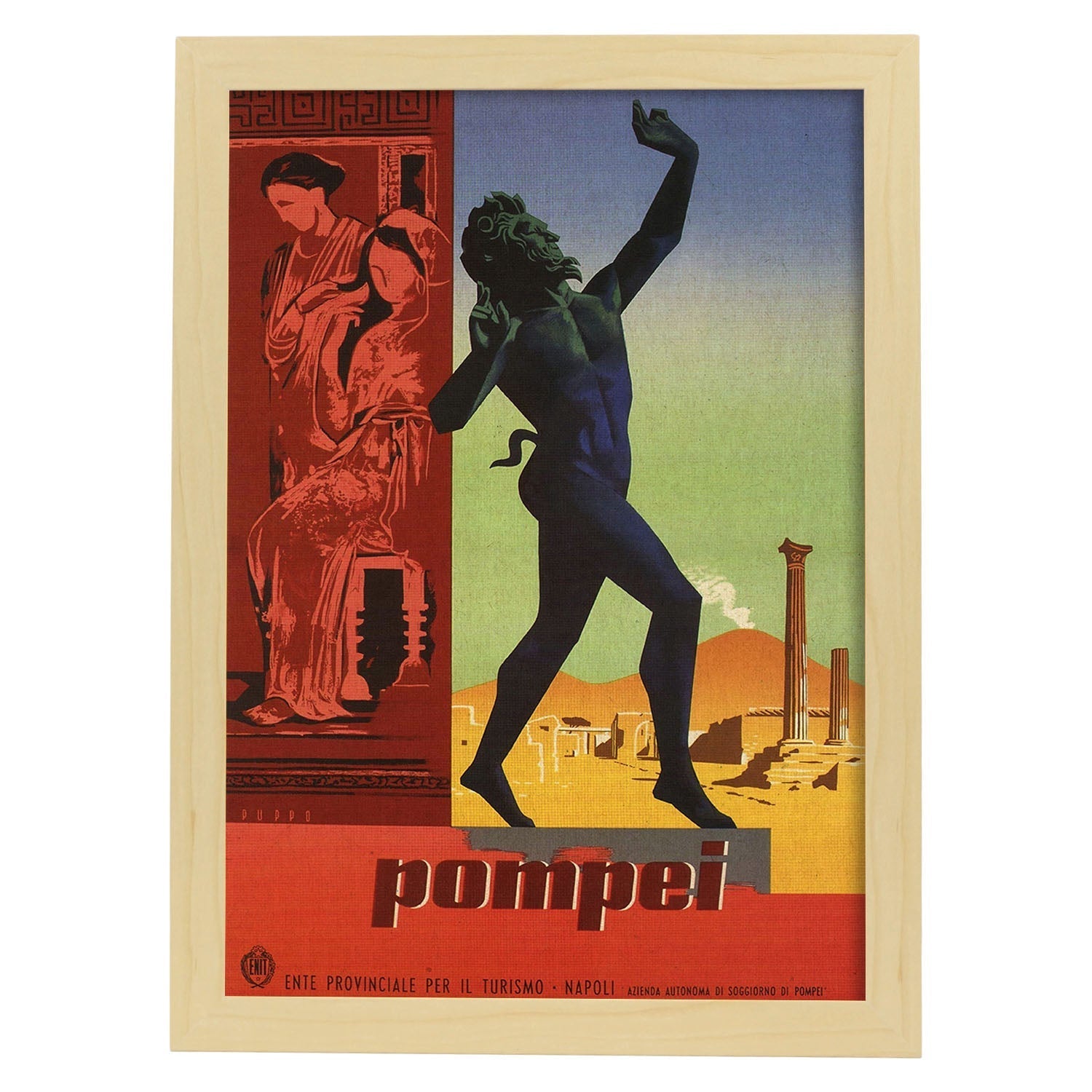 Poster vintage. Cartel vintage de Francia e Italia. Conoce Pompeya.-Artwork-Nacnic-A4-Marco Madera clara-Nacnic Estudio SL