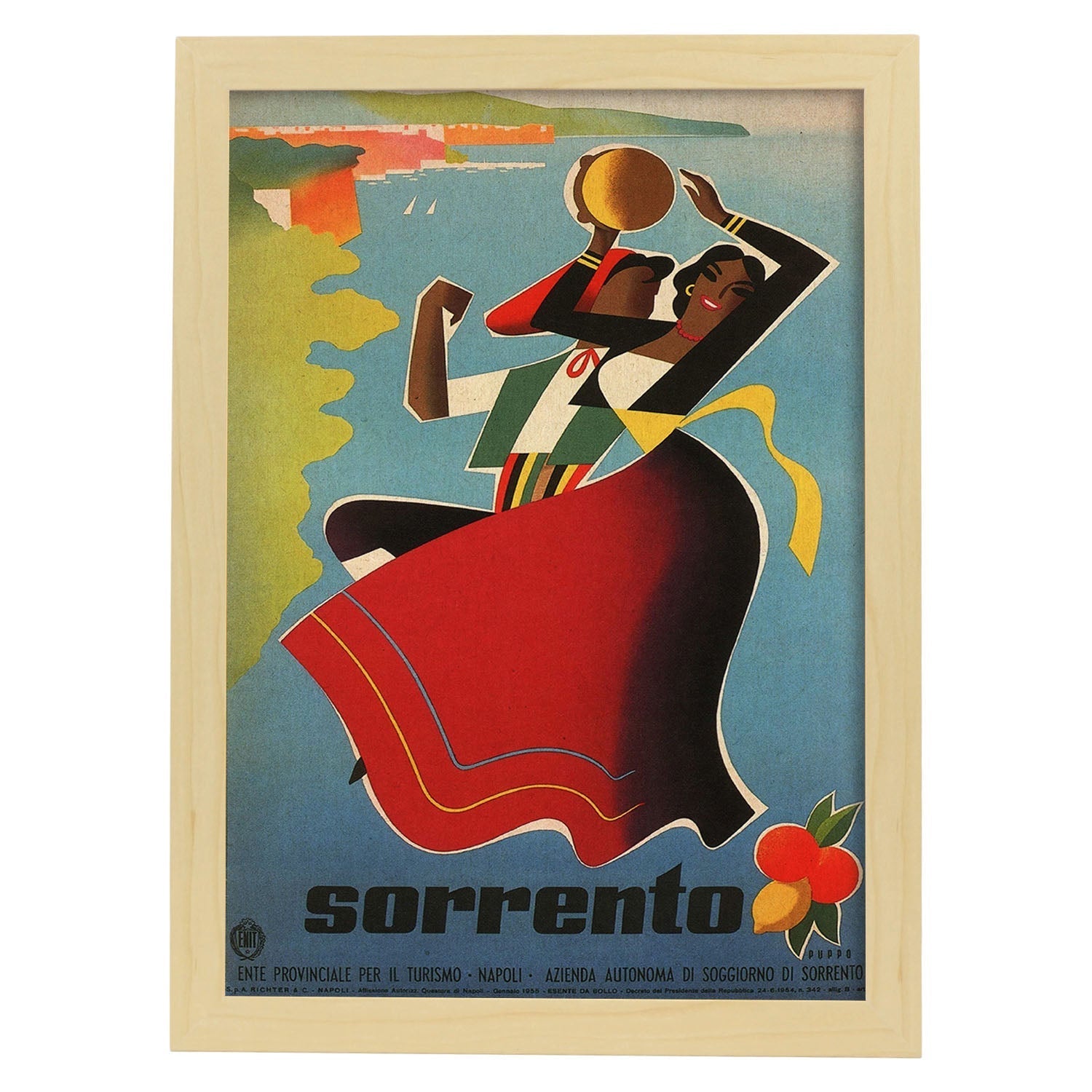 Poster vintage. Cartel vintage de Francia e Italia. Conoce Sorrento.-Artwork-Nacnic-A3-Marco Madera clara-Nacnic Estudio SL