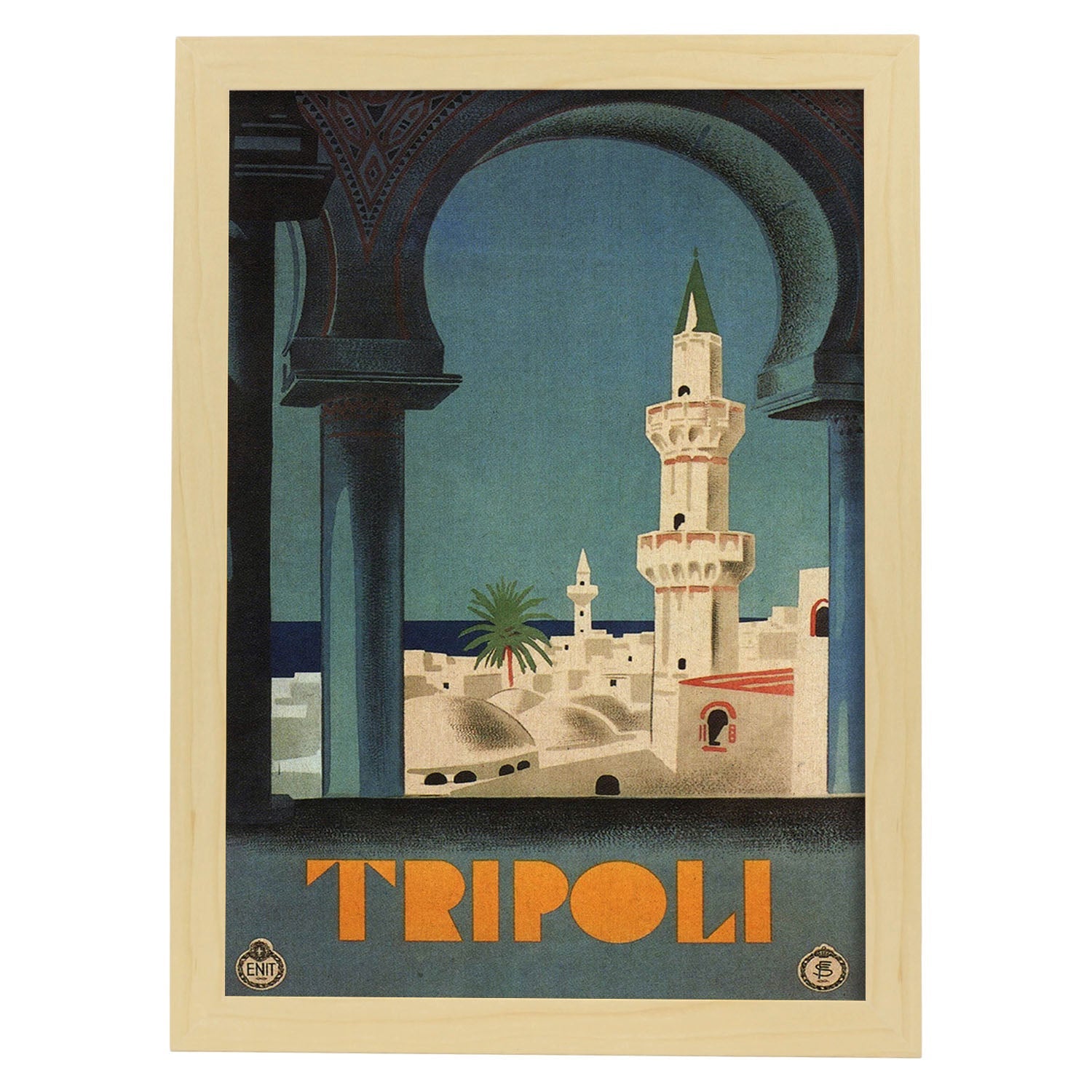 Poster vintage. Cartel vintage de Francia e Italia. Conoce Tripoli.-Artwork-Nacnic-A3-Marco Madera clara-Nacnic Estudio SL