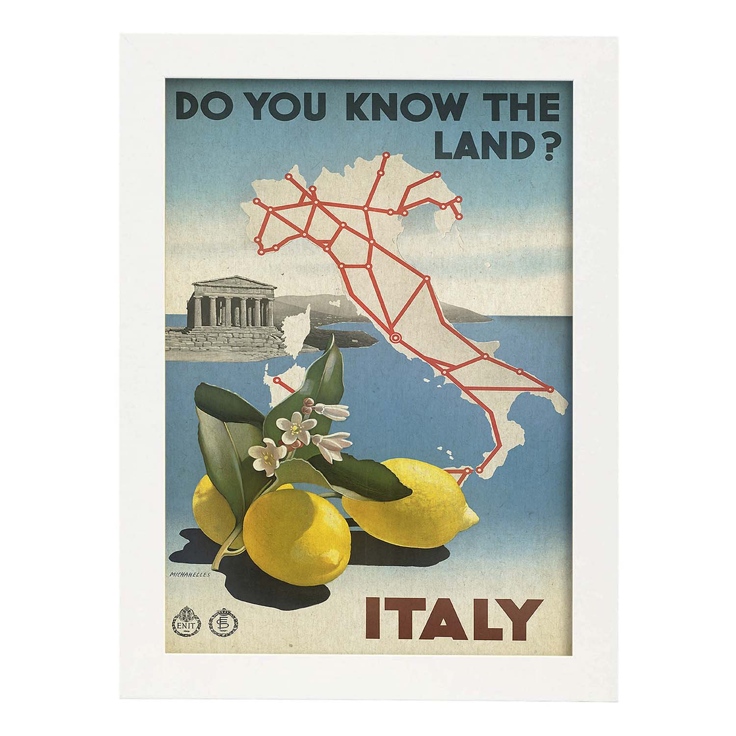 Poster vintage. Cartel vintage de Francia e Italia. ¿Conoces Italia?.-Artwork-Nacnic-A4-Marco Blanco-Nacnic Estudio SL