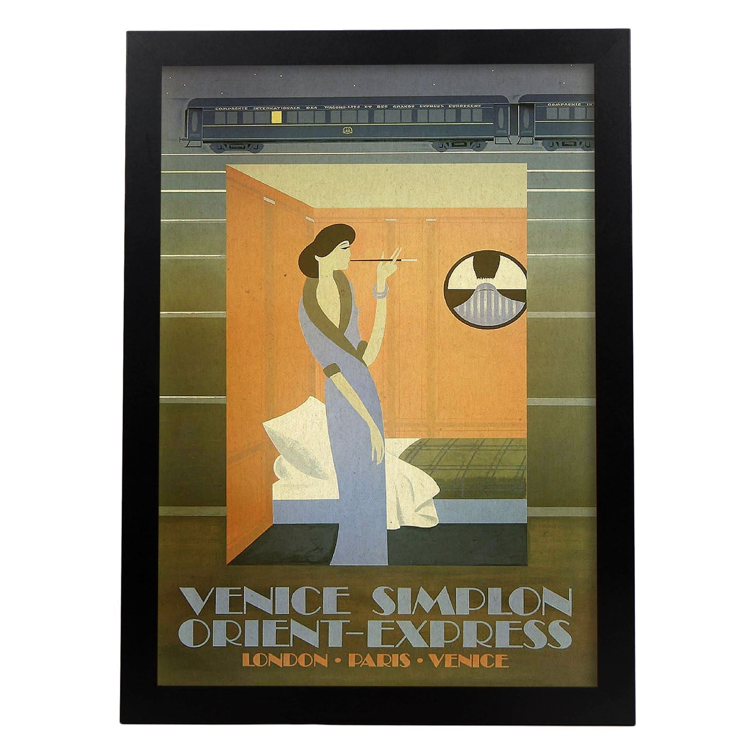 Poster vintage. Cartel vintage de Francia e Italia. Mujer vintage en tren.-Artwork-Nacnic-A3-Marco Negro-Nacnic Estudio SL