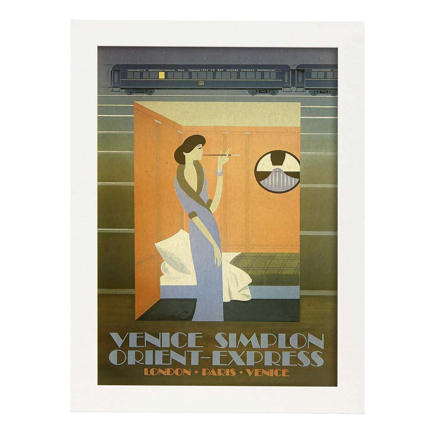 Poster vintage. Cartel vintage de Francia e Italia. Mujer vintage en tren.-Artwork-Nacnic-A4-Marco Blanco-Nacnic Estudio SL