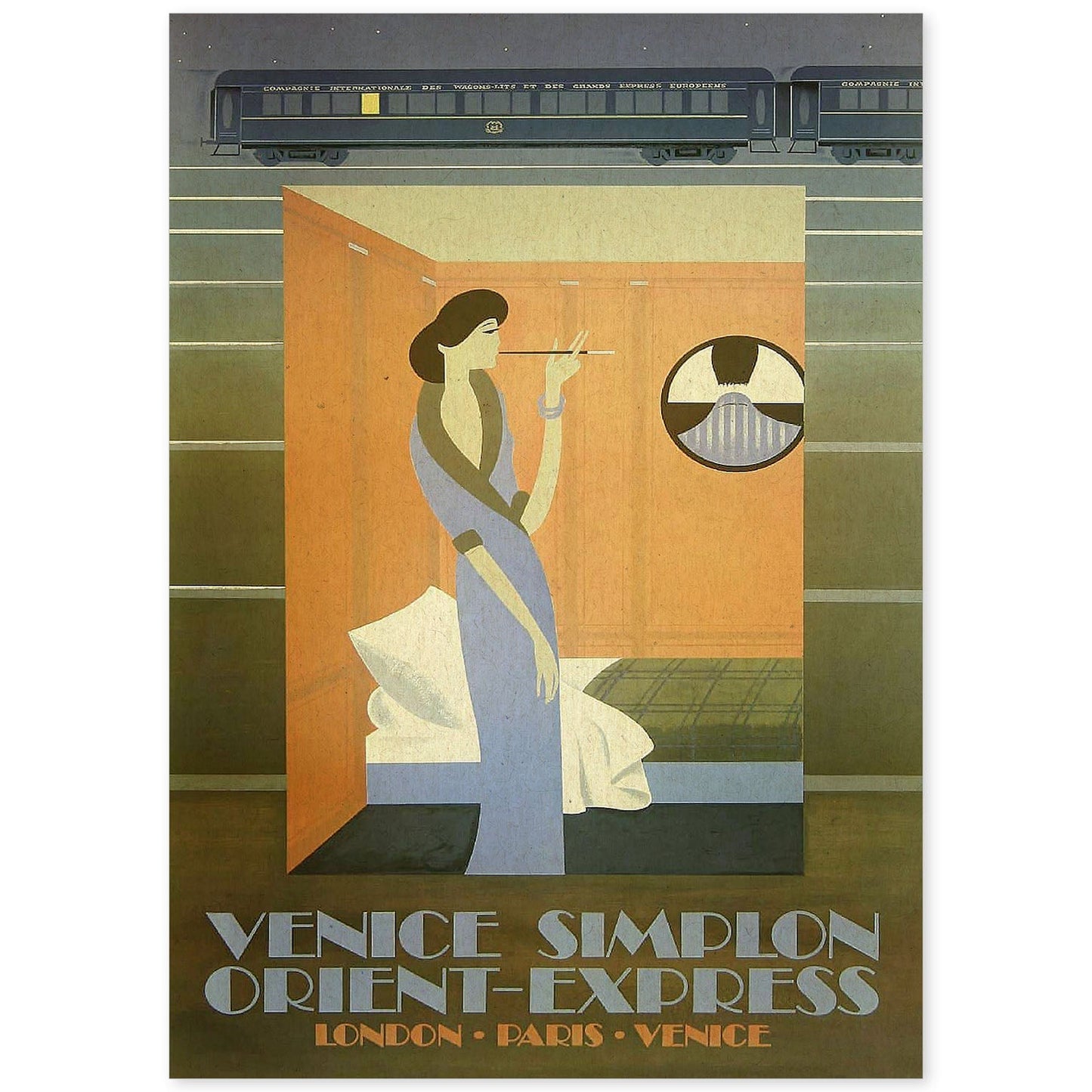 Poster vintage. Cartel vintage de Francia e Italia. Mujer vintage en tren.-Artwork-Nacnic-A4-Sin marco-Nacnic Estudio SL