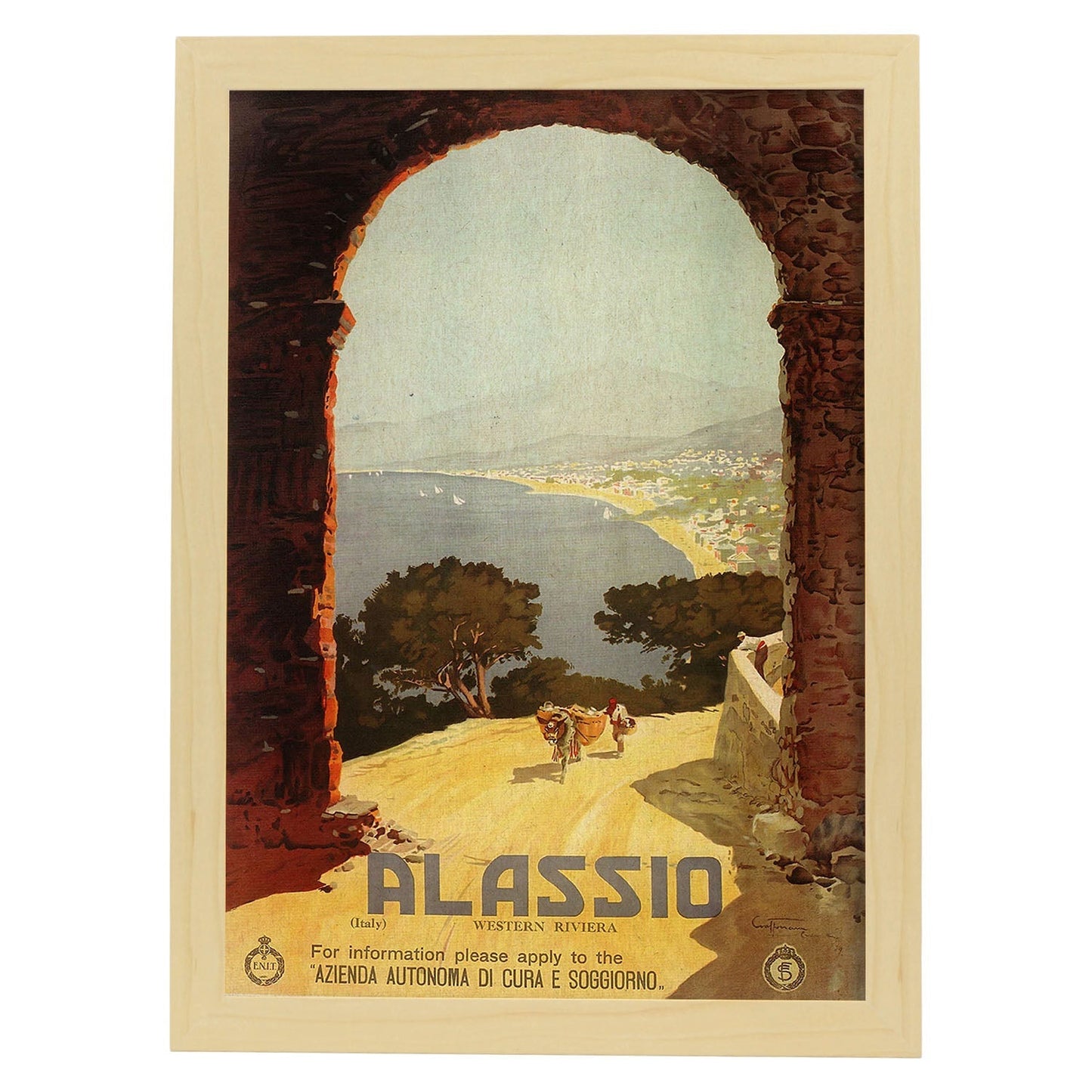 Poster vintage. Cartel vintage de Francia e Italia. Viaja a Alassio.-Artwork-Nacnic-A3-Marco Madera clara-Nacnic Estudio SL