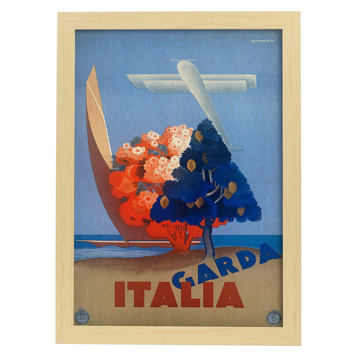 Poster vintage. Cartel vintage de Francia e Italia. Viaja a Grada.-Artwork-Nacnic-A3-Marco Madera clara-Nacnic Estudio SL