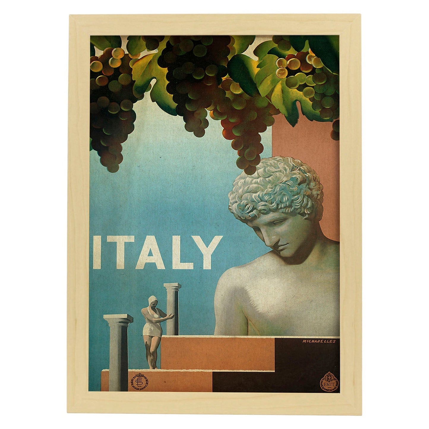 Poster vintage. Cartel vintage de Francia e Italia. Viaja a Italia.-Artwork-Nacnic-A3-Marco Madera clara-Nacnic Estudio SL