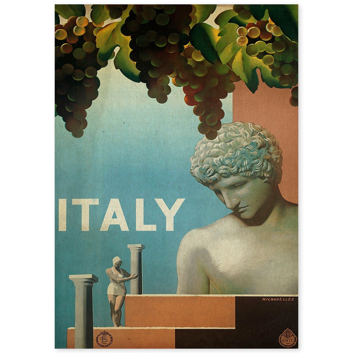 Poster vintage. Cartel vintage de Francia e Italia. Viaja a Italia.-Artwork-Nacnic-A4-Sin marco-Nacnic Estudio SL