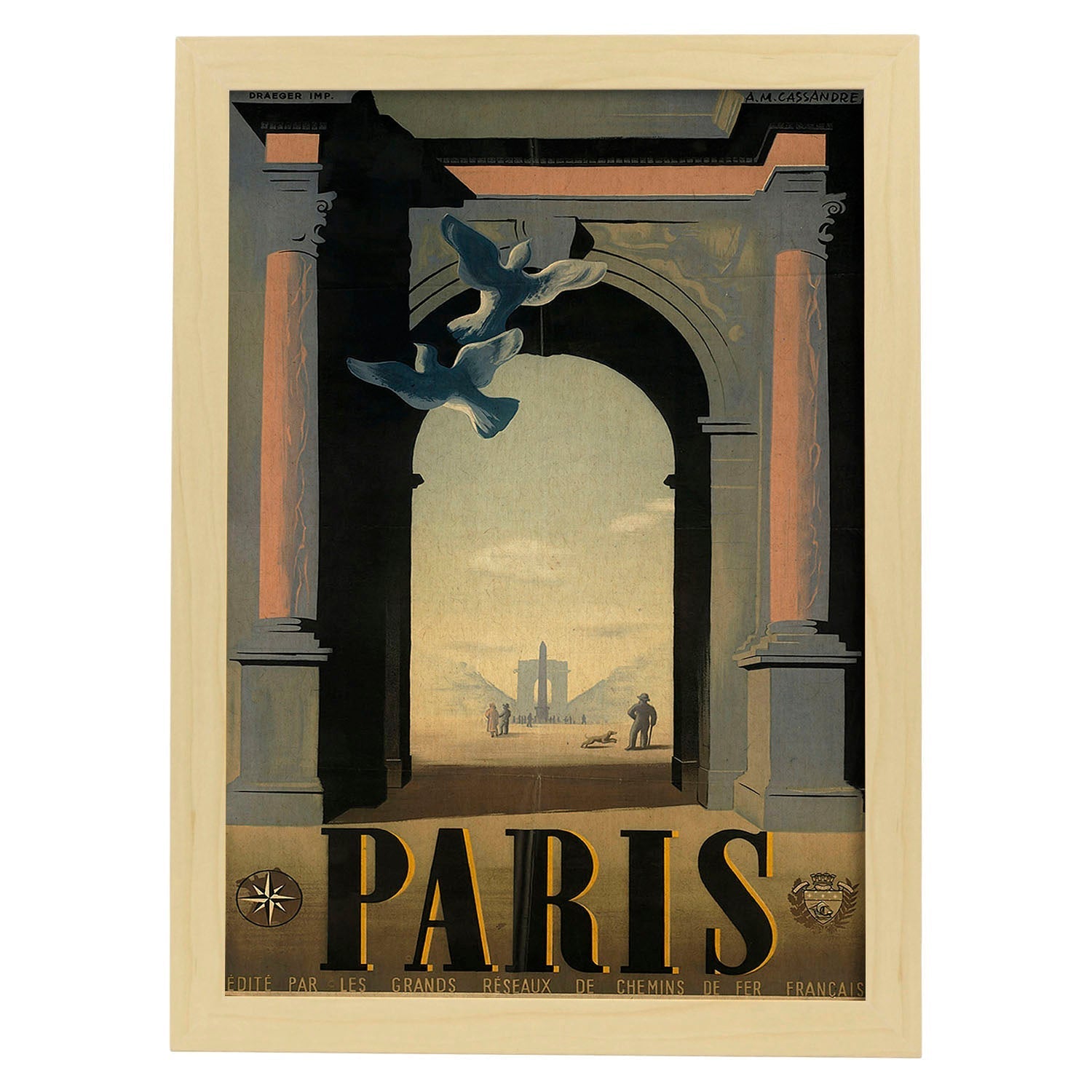 Poster vintage. Cartel vintage de Francia e Italia. Viaja a Paris.-Artwork-Nacnic-A3-Marco Madera clara-Nacnic Estudio SL