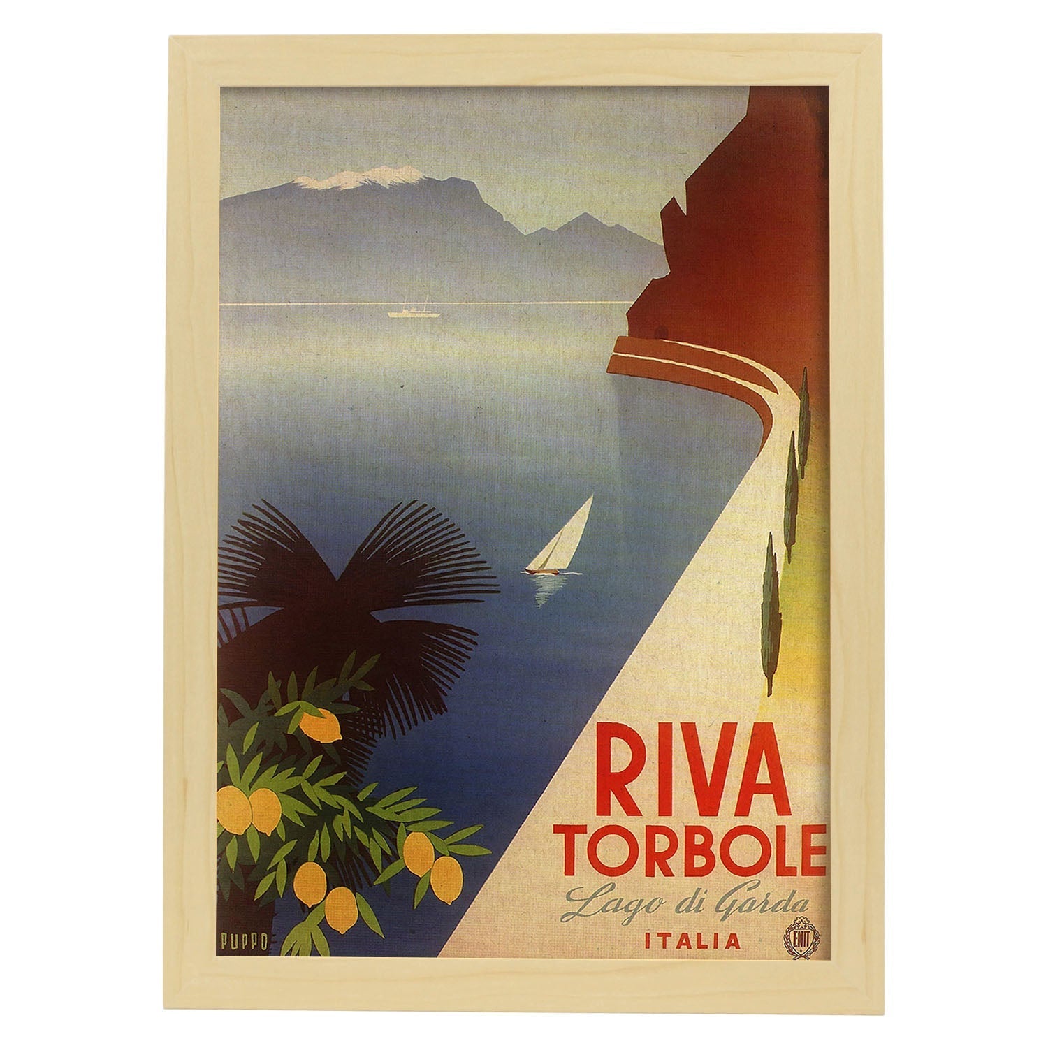 Poster vintage. Cartel vintage de Francia e Italia. Viaja a Riva Torbole.-Artwork-Nacnic-A3-Marco Madera clara-Nacnic Estudio SL