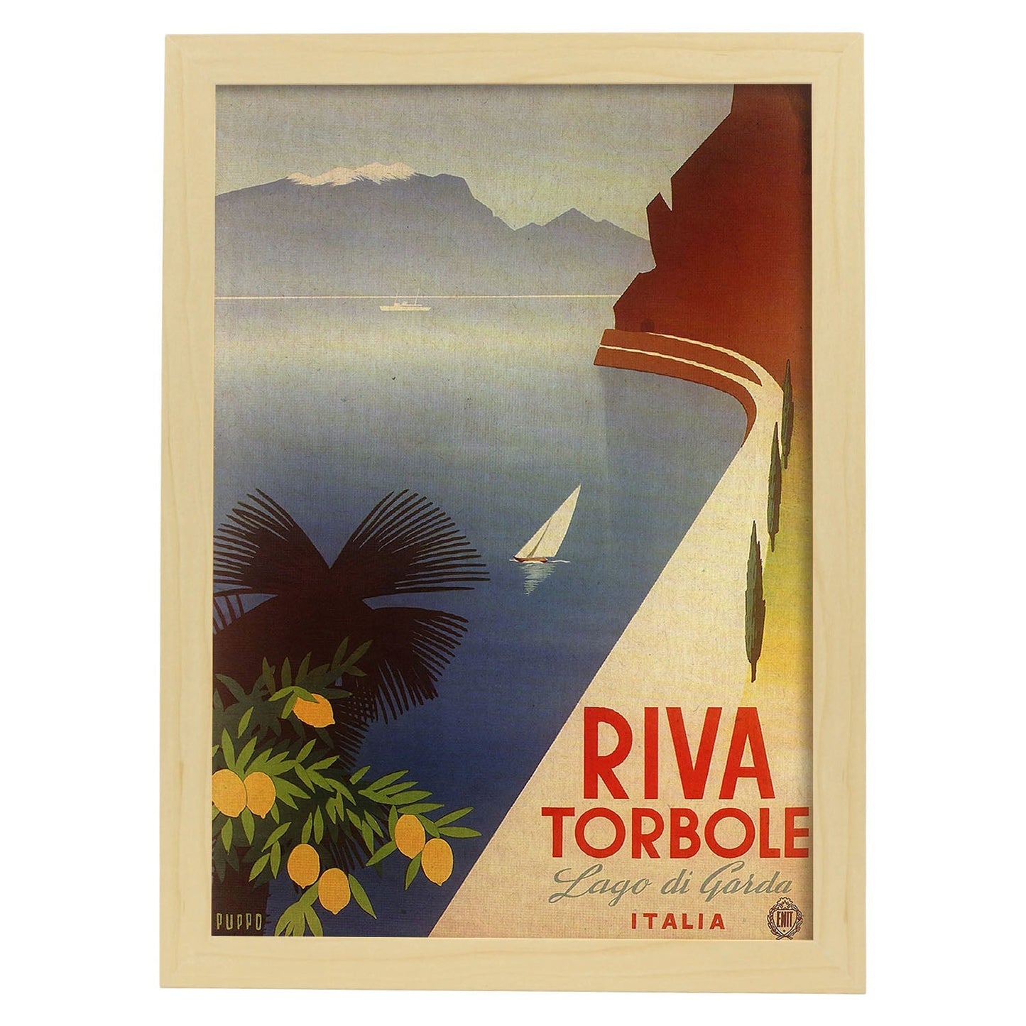 Poster vintage. Cartel vintage de Francia e Italia. Viaja a Riva Torbole.-Artwork-Nacnic-A4-Marco Madera clara-Nacnic Estudio SL