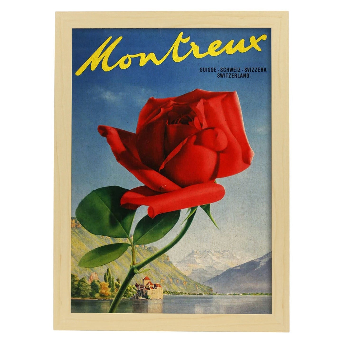 Poster vintage. Cartel vintage de Francia e Italia. Viaja a Suiza.-Artwork-Nacnic-A3-Marco Madera clara-Nacnic Estudio SL