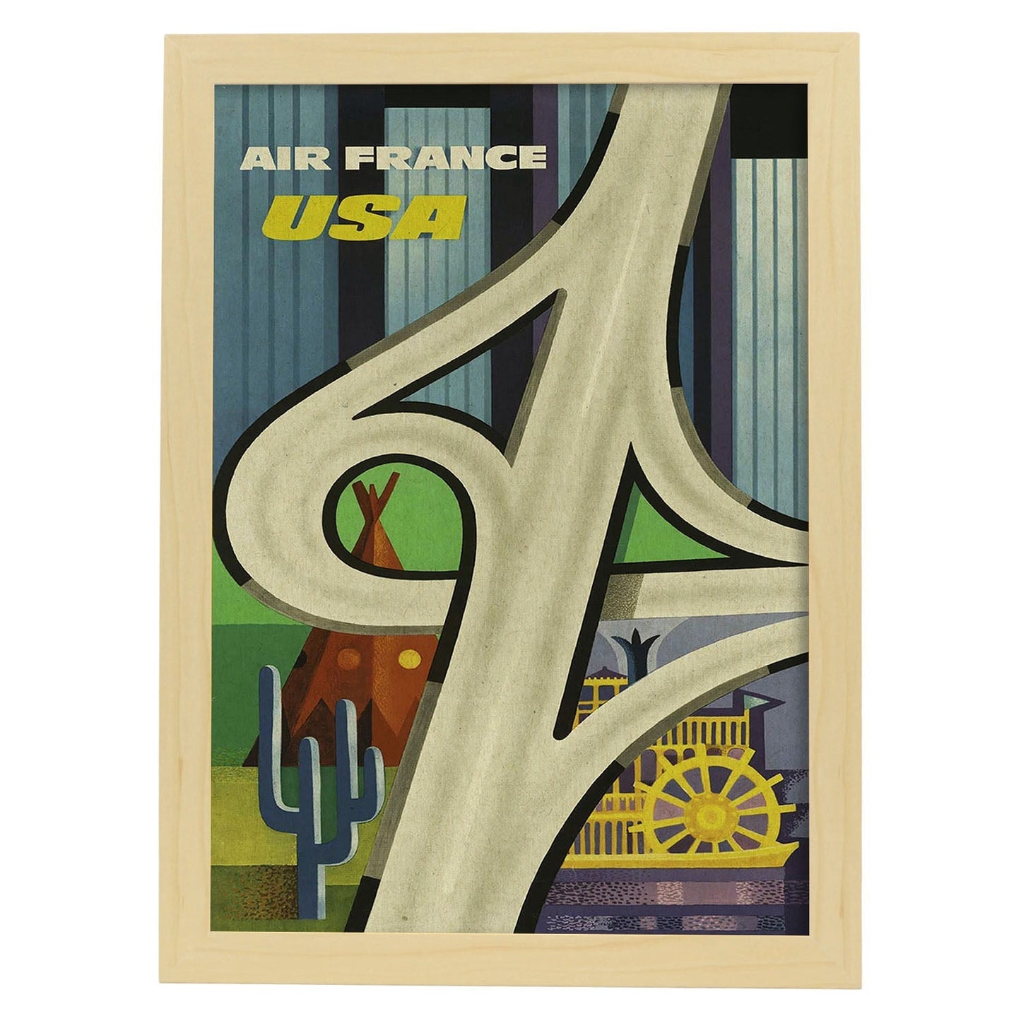 Poster vintage. Cartel vintage de Francia e Italia. Viaja a USA.-Artwork-Nacnic-A4-Marco Madera clara-Nacnic Estudio SL