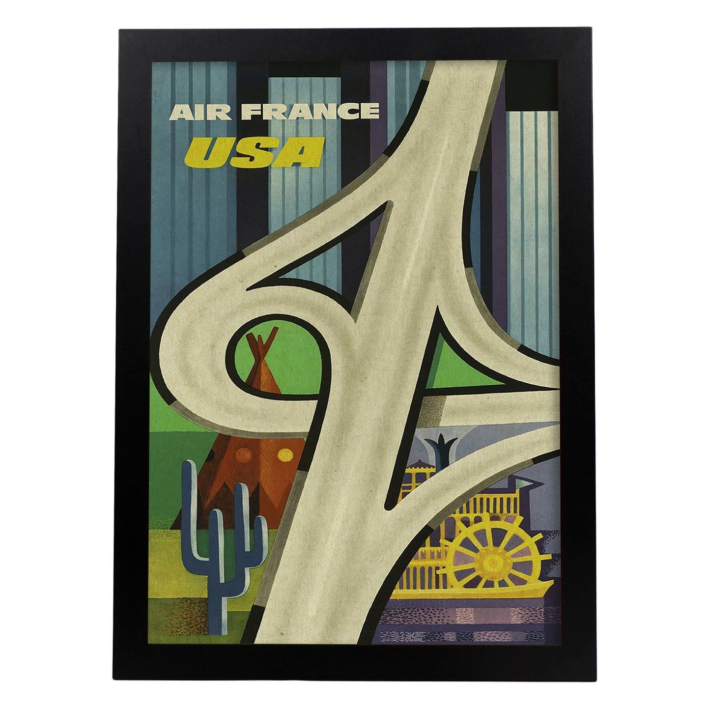 Poster vintage. Cartel vintage de Francia e Italia. Viaja a USA.-Artwork-Nacnic-A4-Marco Negro-Nacnic Estudio SL