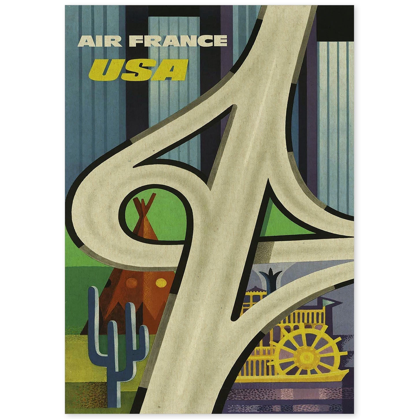 Poster vintage. Cartel vintage de Francia e Italia. Viaja a USA.-Artwork-Nacnic-A4-Sin marco-Nacnic Estudio SL