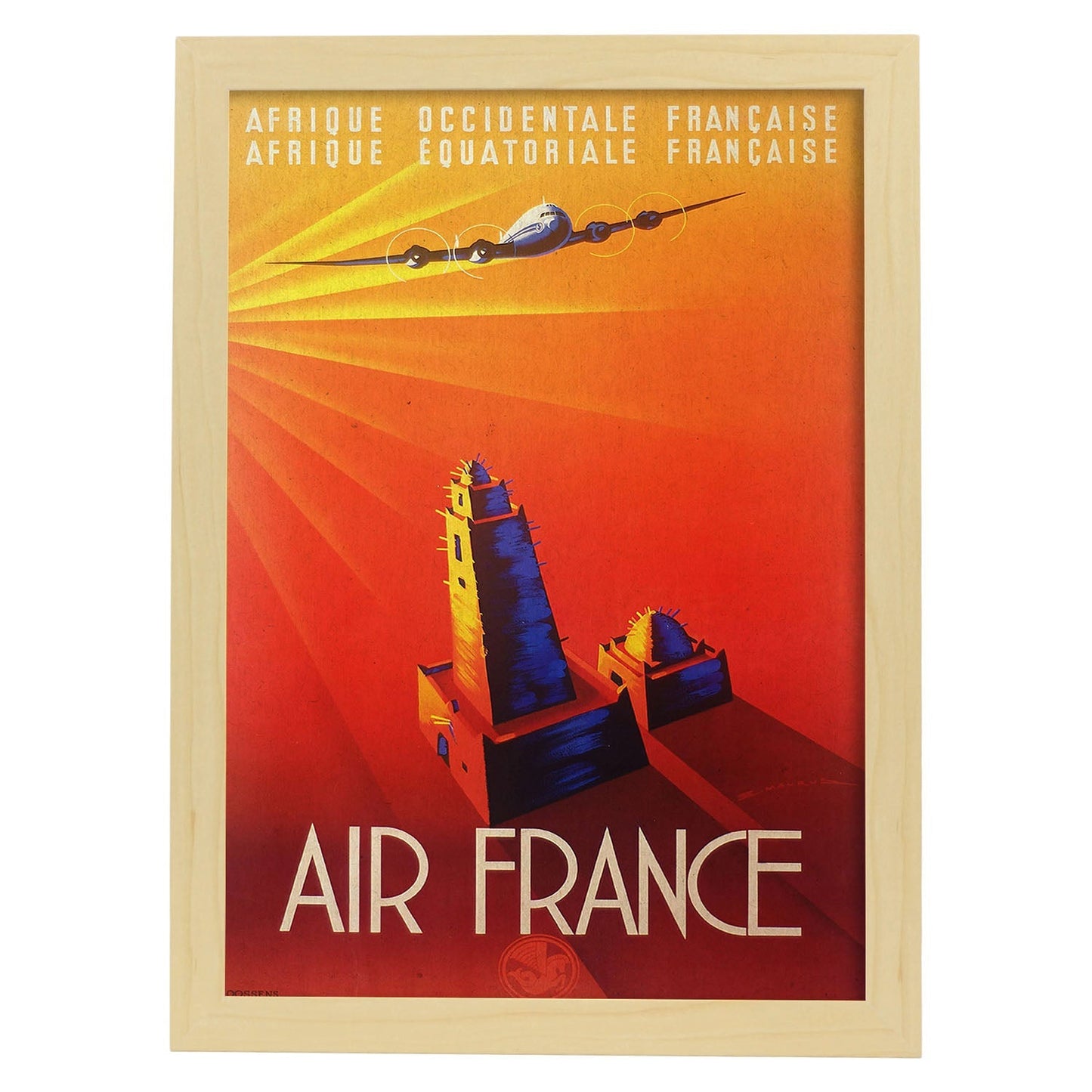 Poster vintage. Cartel vintage de Francia e Italia. Viaja con Air France.-Artwork-Nacnic-A3-Marco Madera clara-Nacnic Estudio SL