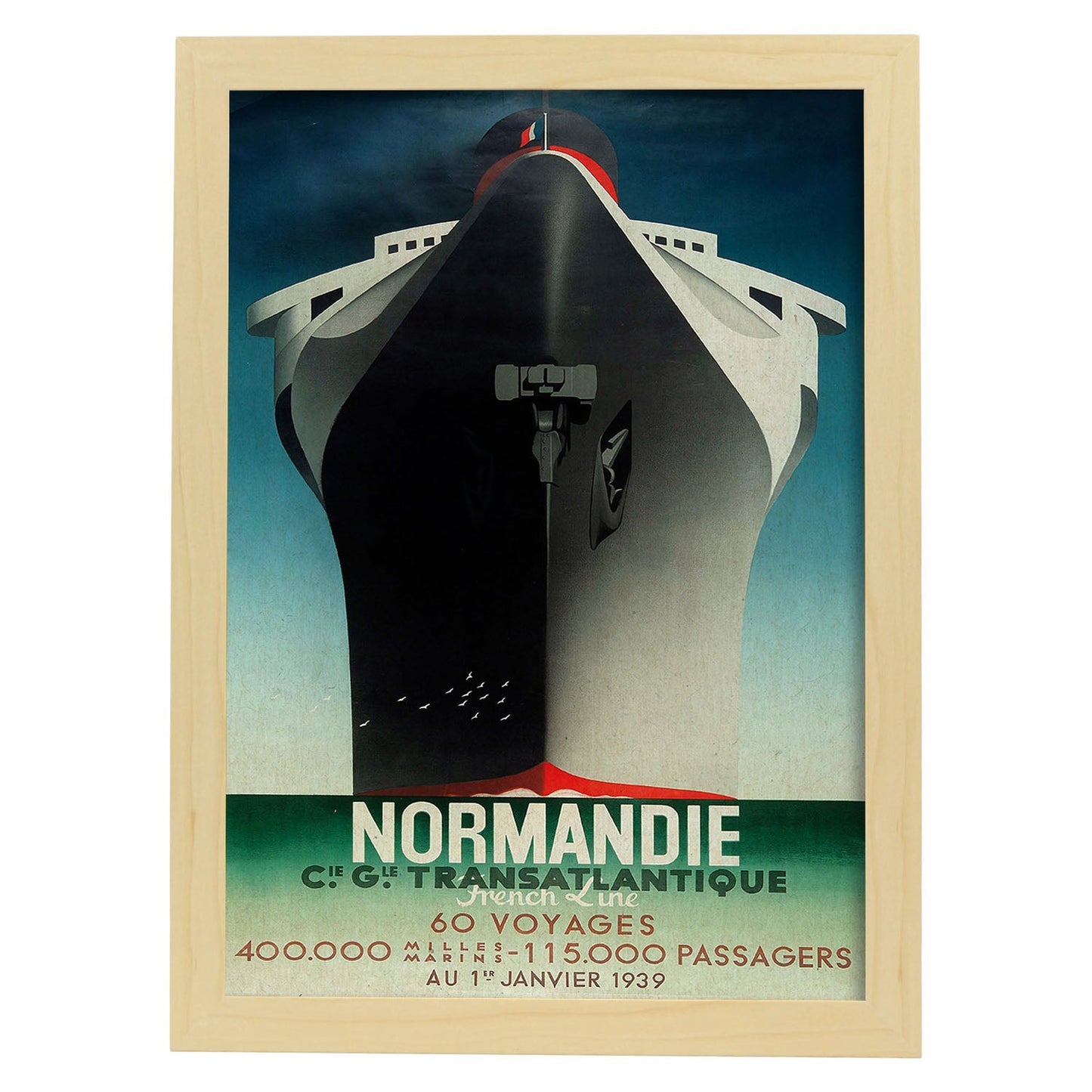 Poster vintage. Cartel vintage de Francia e Italia. Viaja por Normandia.-Artwork-Nacnic-A3-Marco Madera clara-Nacnic Estudio SL