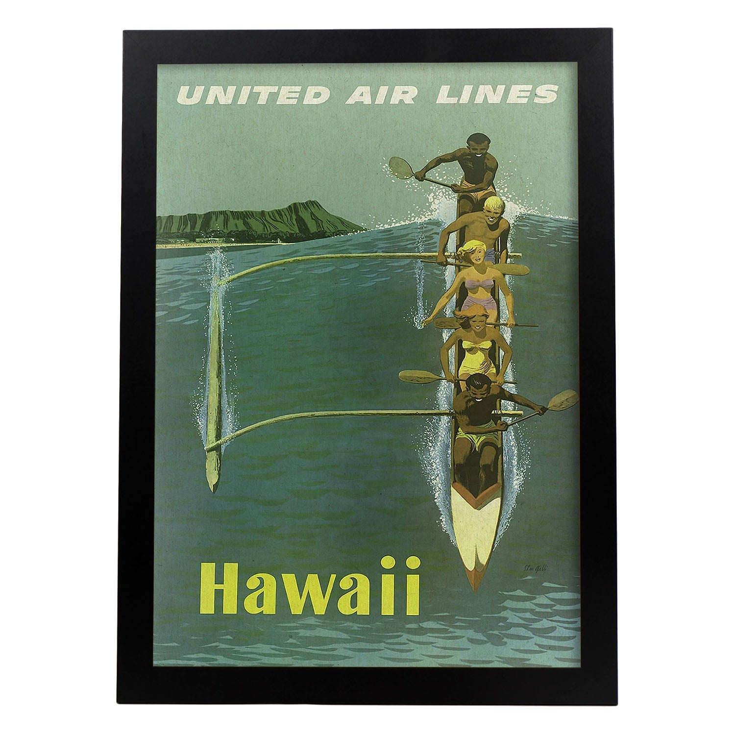 Poster vintage. Cartel vintage de Kayak en Hawaii.-Artwork-Nacnic-A4-Marco Negro-Nacnic Estudio SL