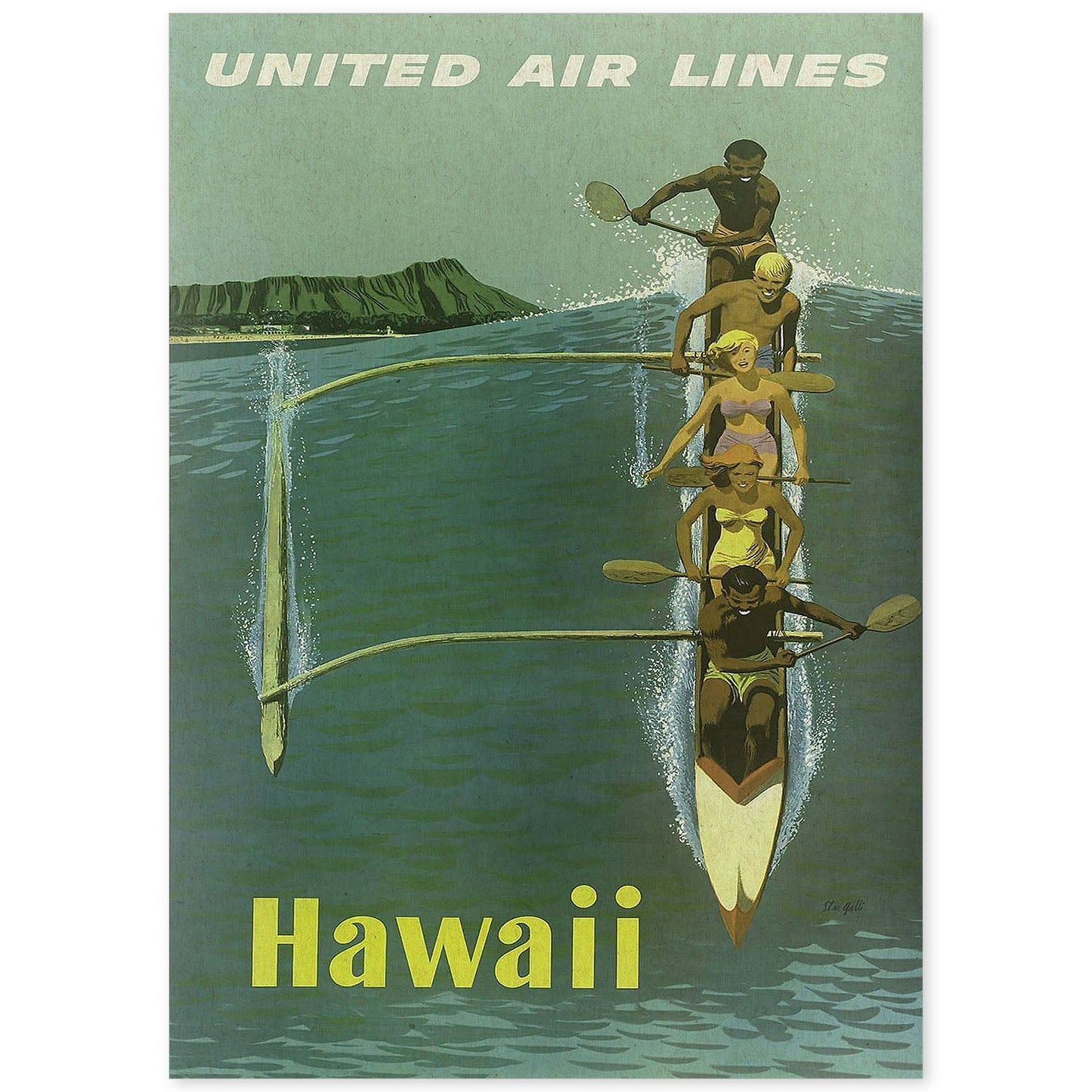 Poster vintage. Cartel vintage de Kayak en Hawaii.-Artwork-Nacnic-A4-Sin marco-Nacnic Estudio SL