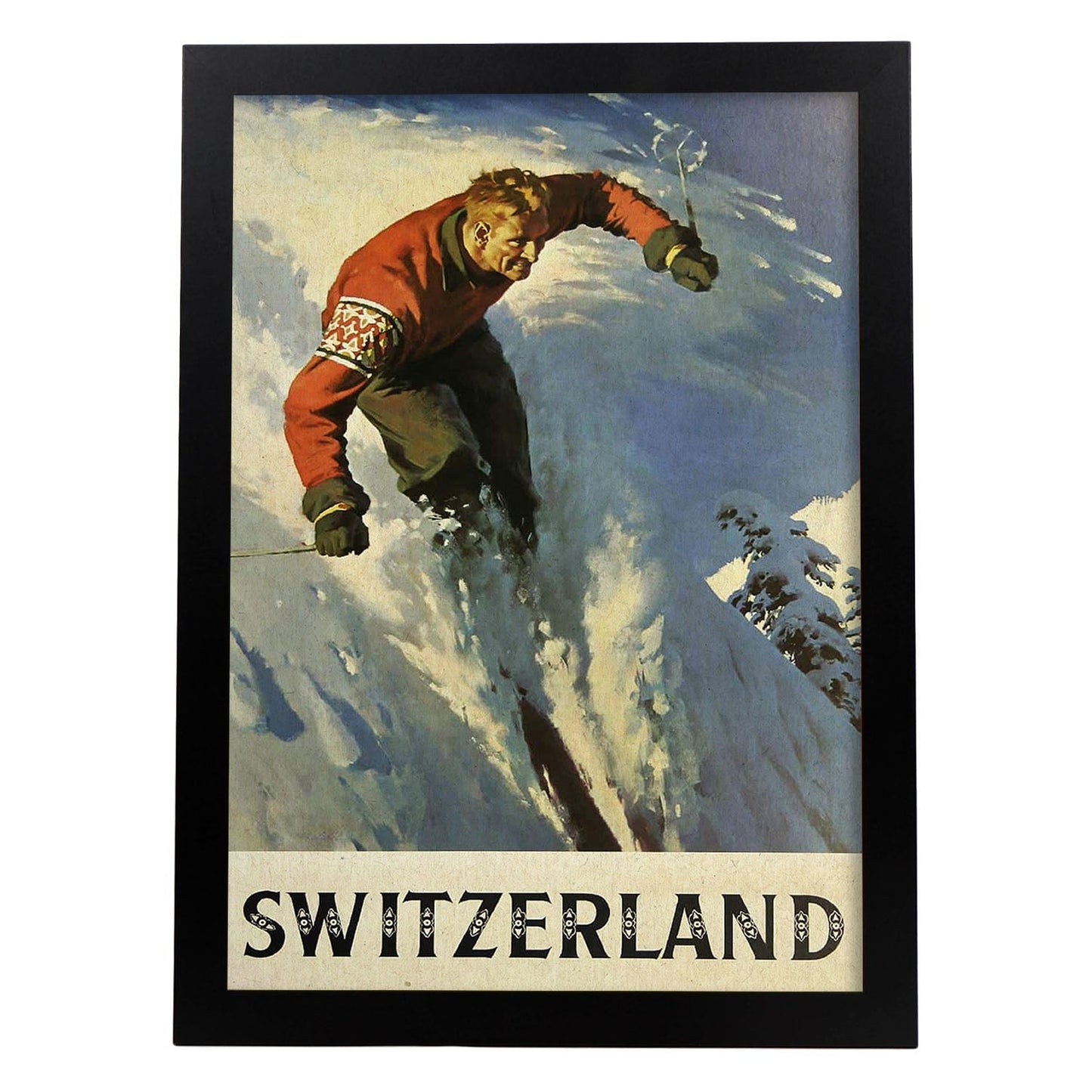 Poster vintage. Cartel vintage de montañas europeas. Esquí en Suiza.-Artwork-Nacnic-A3-Marco Negro-Nacnic Estudio SL